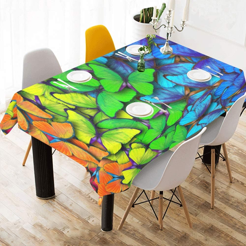 Enhusk Outdoor Table Cloths Rectangle Realist Rainbow Butterfly Cotton Print Table Linens Cloth Cover Tablecloth For Kitchen Dining Room Decor 60x84 Inch Table Cloths For Girls
