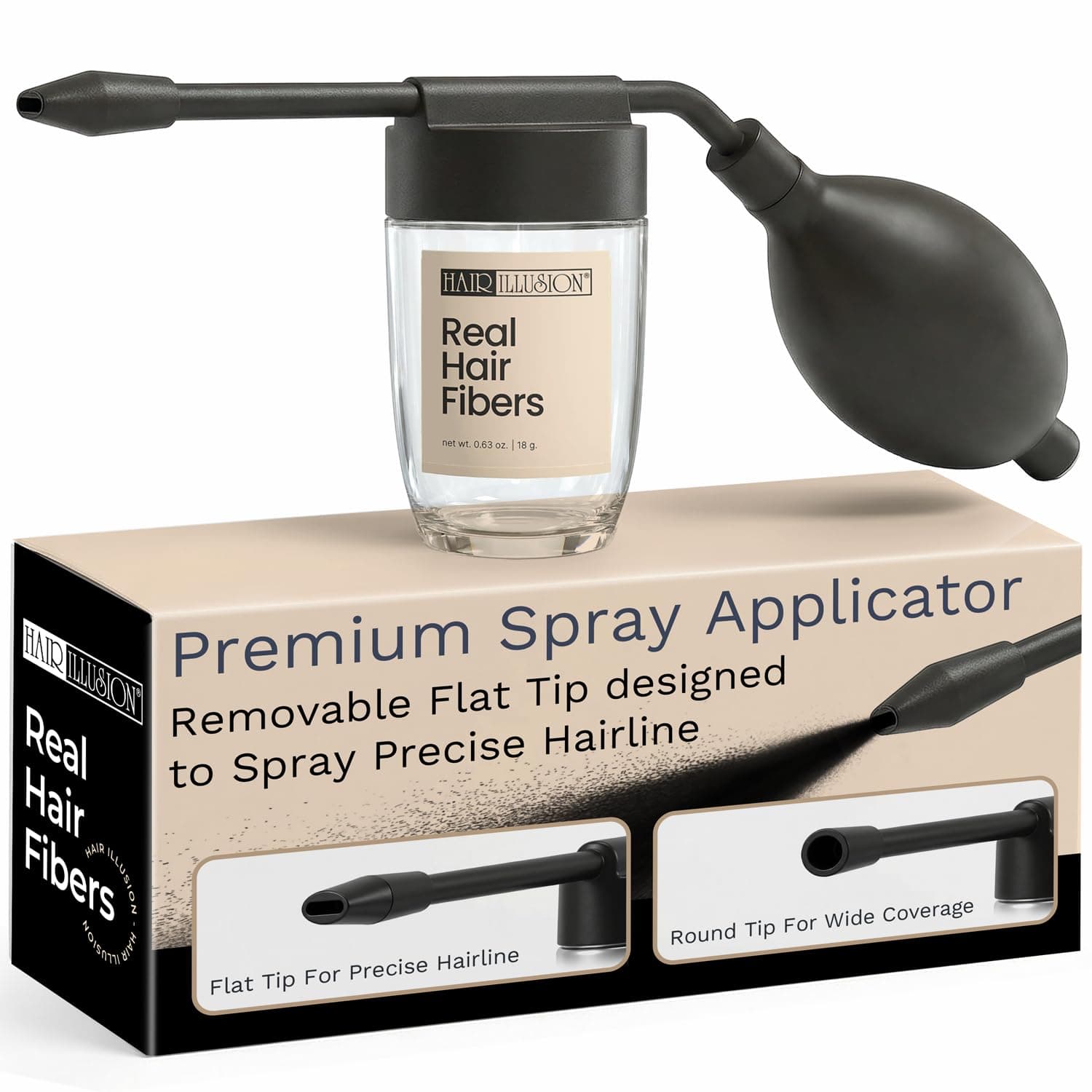 hair illusion Spray Applicator , (Not a full bottle) Inc. 3 gram trial of black fibers.