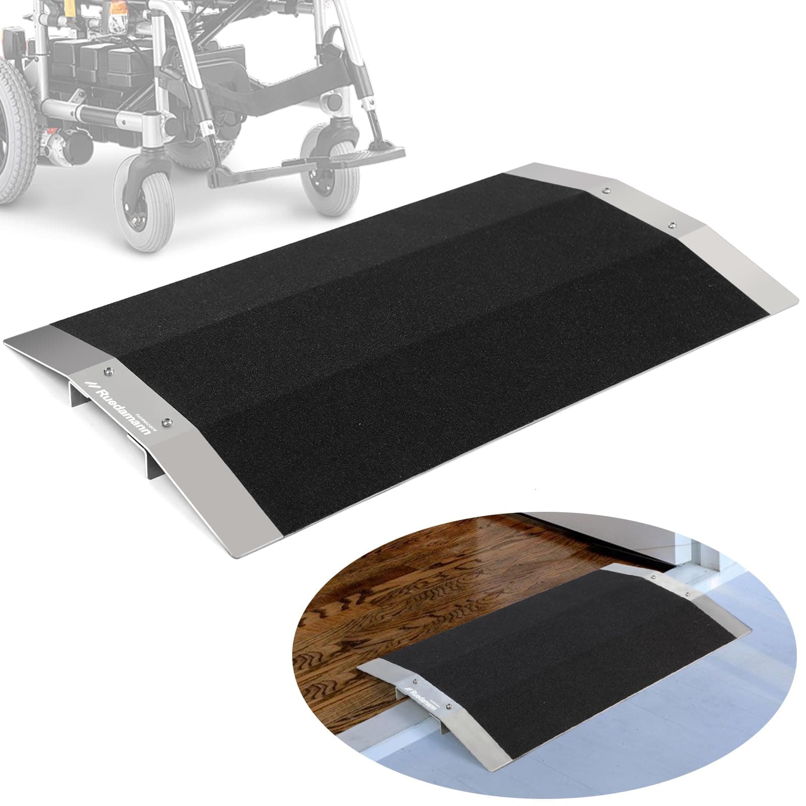 Ruedamann Bridge Threshold Ramp L15.7'' x H1.6'' with Supporting Frame and Non-Slip Surface,Ramp for Wheelchairs, Stairs,Vans, Steps(NBR40)