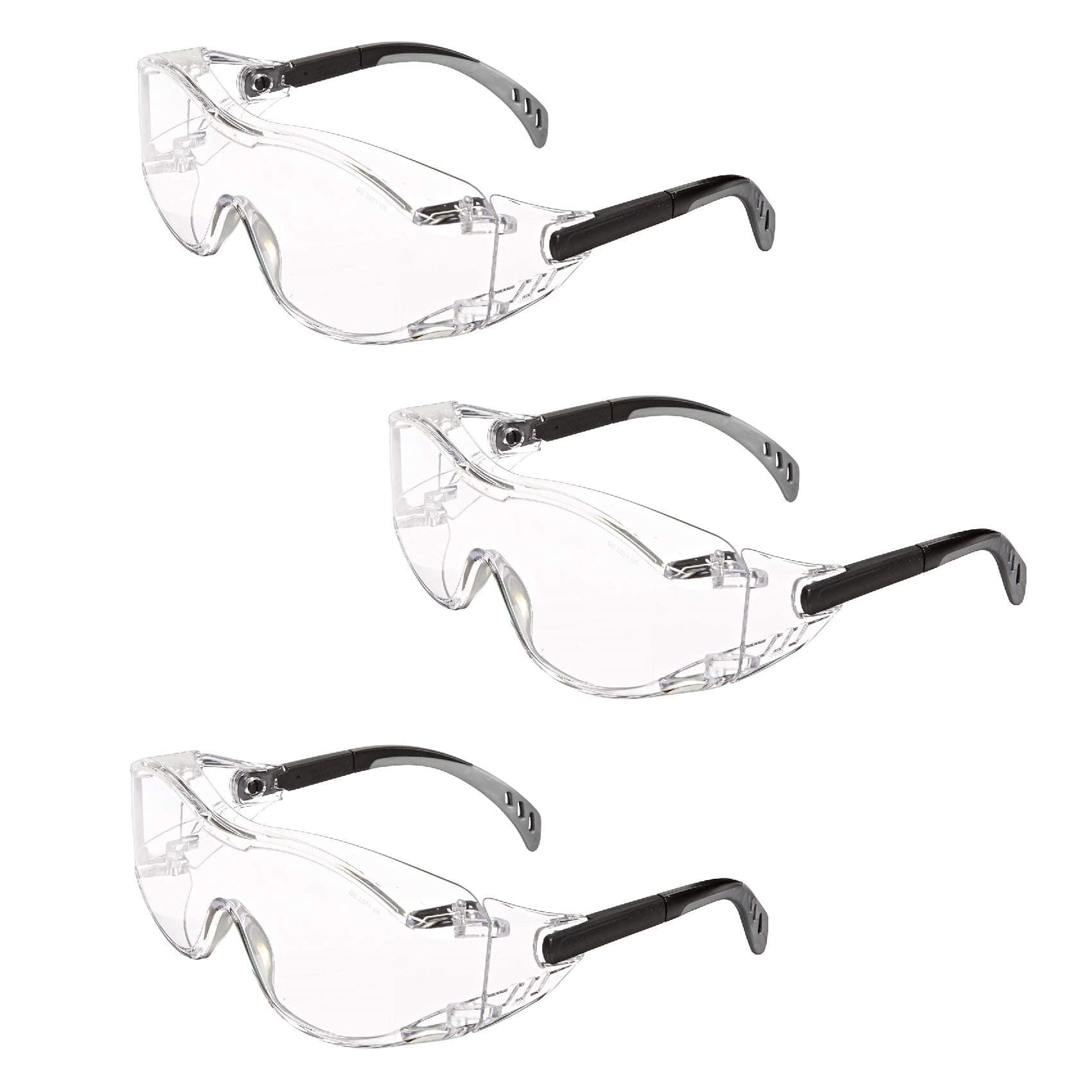 Gateway Safety 6980 Cover2 Safety Glasses Protective Eye Wear - Over-The-Glass (OTG), Lightweight Design with Adjustable Temples, Clear Lens (3 Pair)
