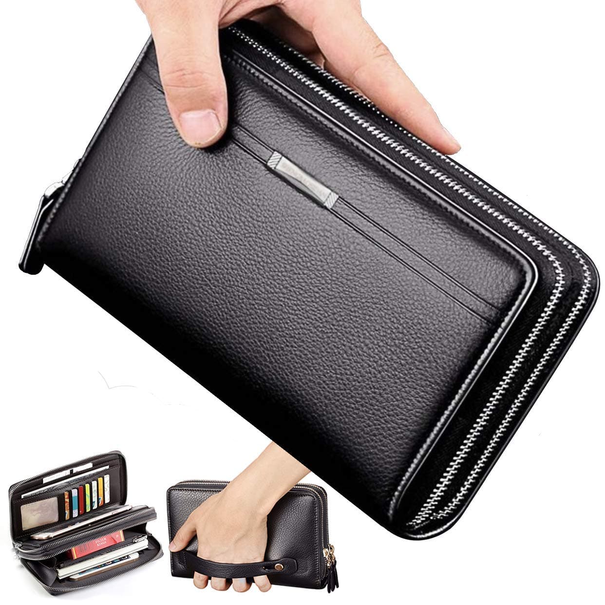 Mens Wallet Long Purse Leather Clutch Large Business Handbag Phone Card Holder Case Gift for Men Father Son Husband Boyfriend