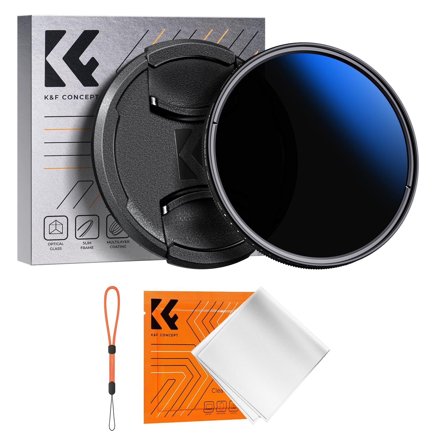K&F Concept 58mm Variable ND Filter ND2-ND400 (1-9 Stops) + Lens Cap + Cleaning Cloth, 18-Layer Coated, Optical Glass