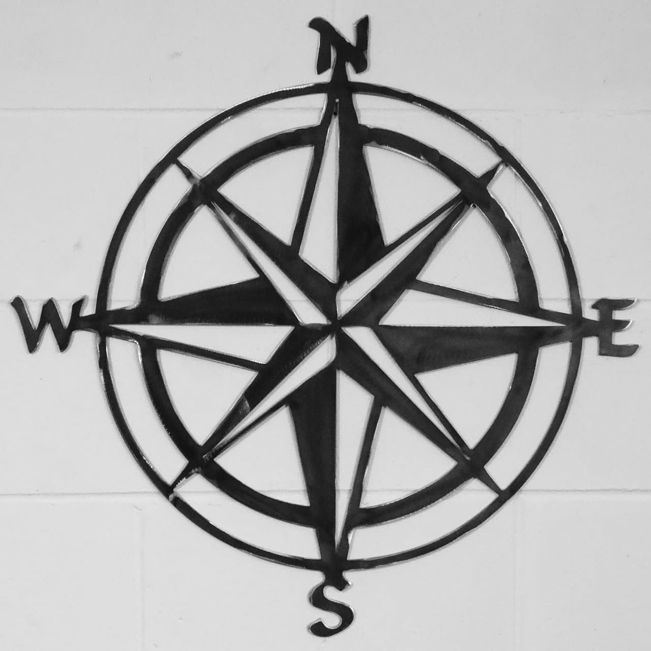 Compass, solid steel Metal Wall Art, gift, present, garden, indoor, hand finished (120cm)