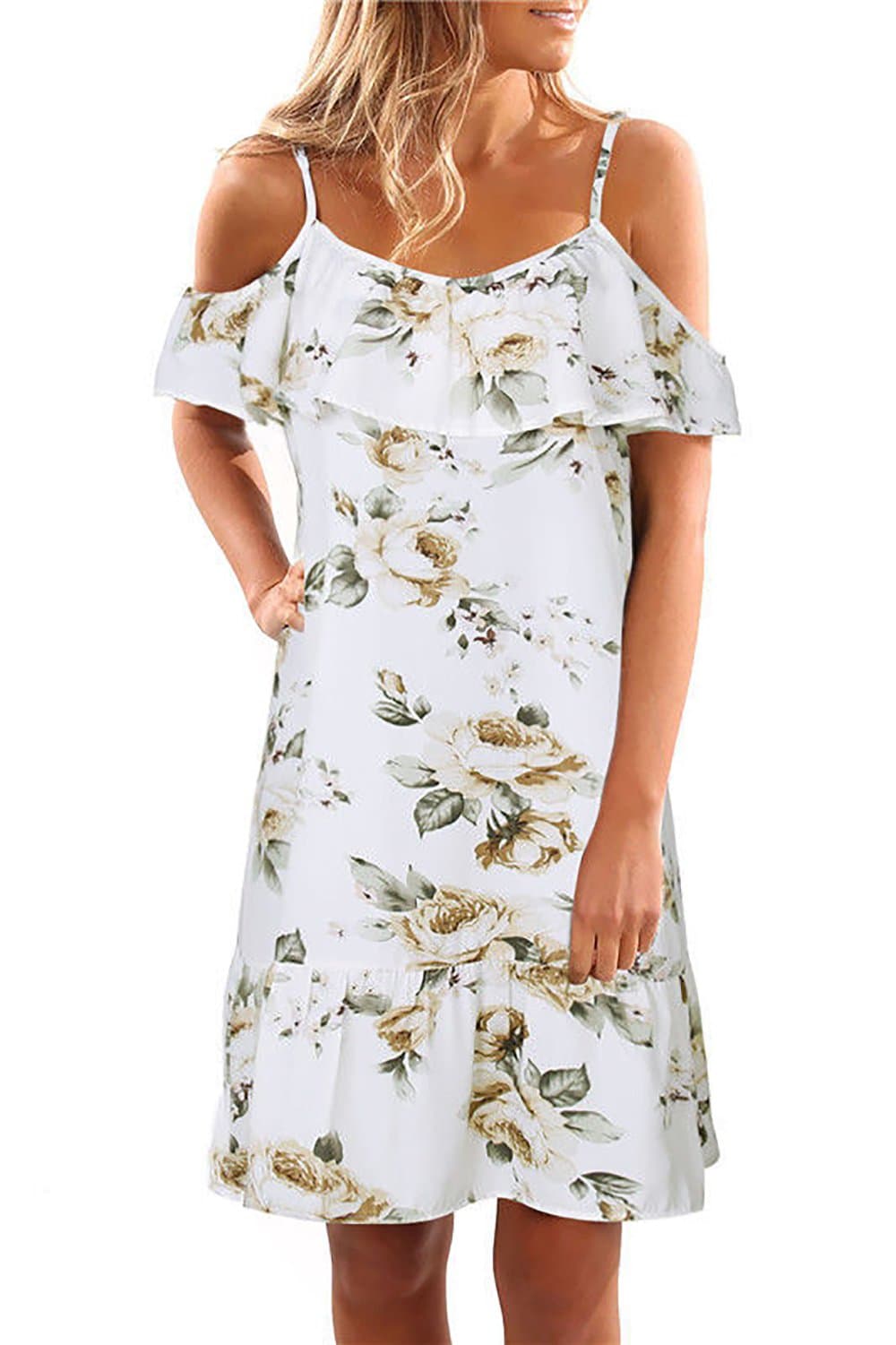 Summer Dress Floral Print Beach Dress Short Sleeve Round Neck Sundresses Off The Shoulder Evening Party Dress