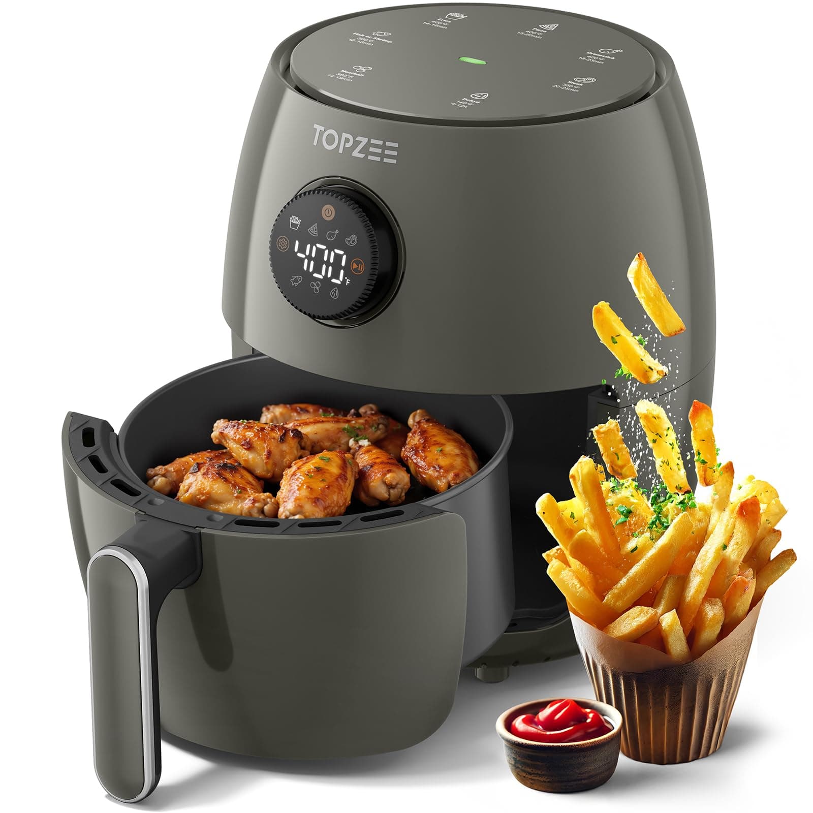 Small Compact Air Fryer, 2.1QT, 4-in-1 Small Mini Airfryer, Bake, Roast, Reheat, 98% Less Oil, Adjustable Temperature Control w/ 60min Timer, Quiet, Nonstick & Dishwasher Safe, BPA-Free, Grey
