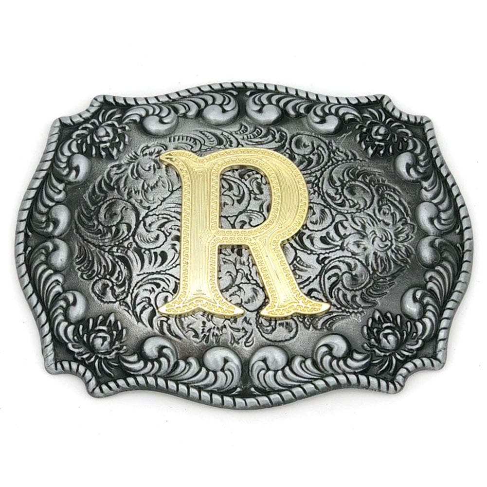 HUABOLA CALYN Western Belt Buckle Initial Letters ABCDEFG to Y-Cowboy Rodeo Silver Large Belt Buckle for Men and Women (A) Upgrade, R, One size