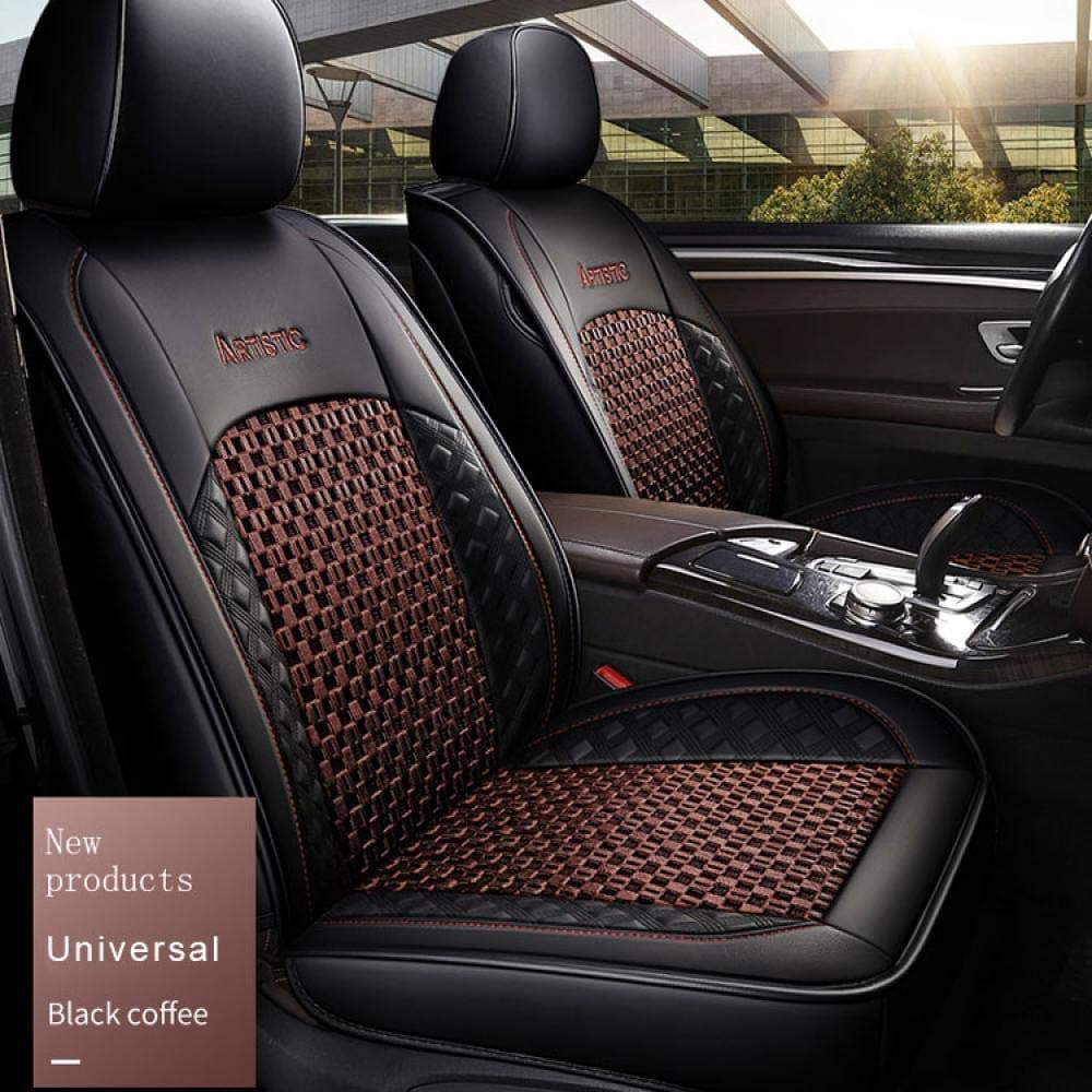 Zswpyq Car Seat Covers, Covers Set for Cars Full Set 5 Seats,Anti-Slip Backing, Airbag Compatible, Full Set Leather Car Seat Cover Fit Most Cars, Suvs, Trucks and Vans Coffee