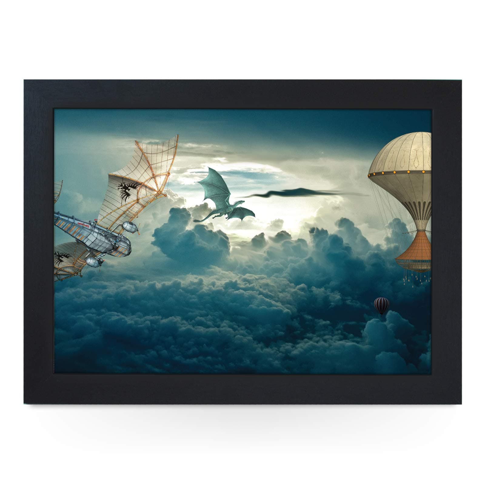 Portable Lap Desk Tray (Steam Punk Dragon) Handmade Wooden Frame, Beanbag Cushioned Bottom | Computers, Laptops, Meals, Food | L802 Black