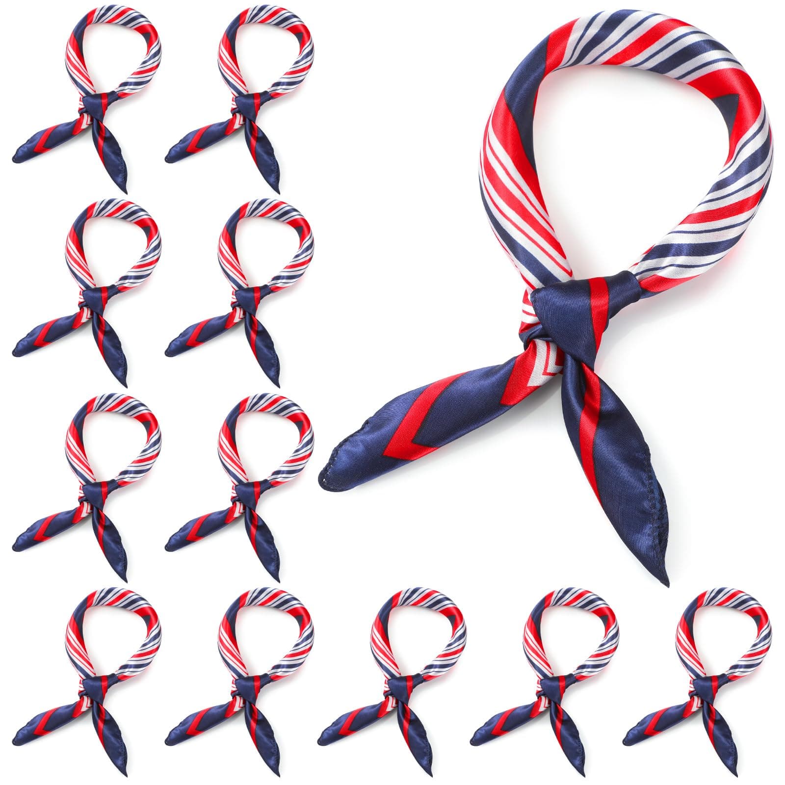 Xtinmee 12 Pack Nautical Square Scarf Red White and Blue Scarf Imitated Silk Sailor Neck Scarf for Women Ladies Stewardess, Elegant Style