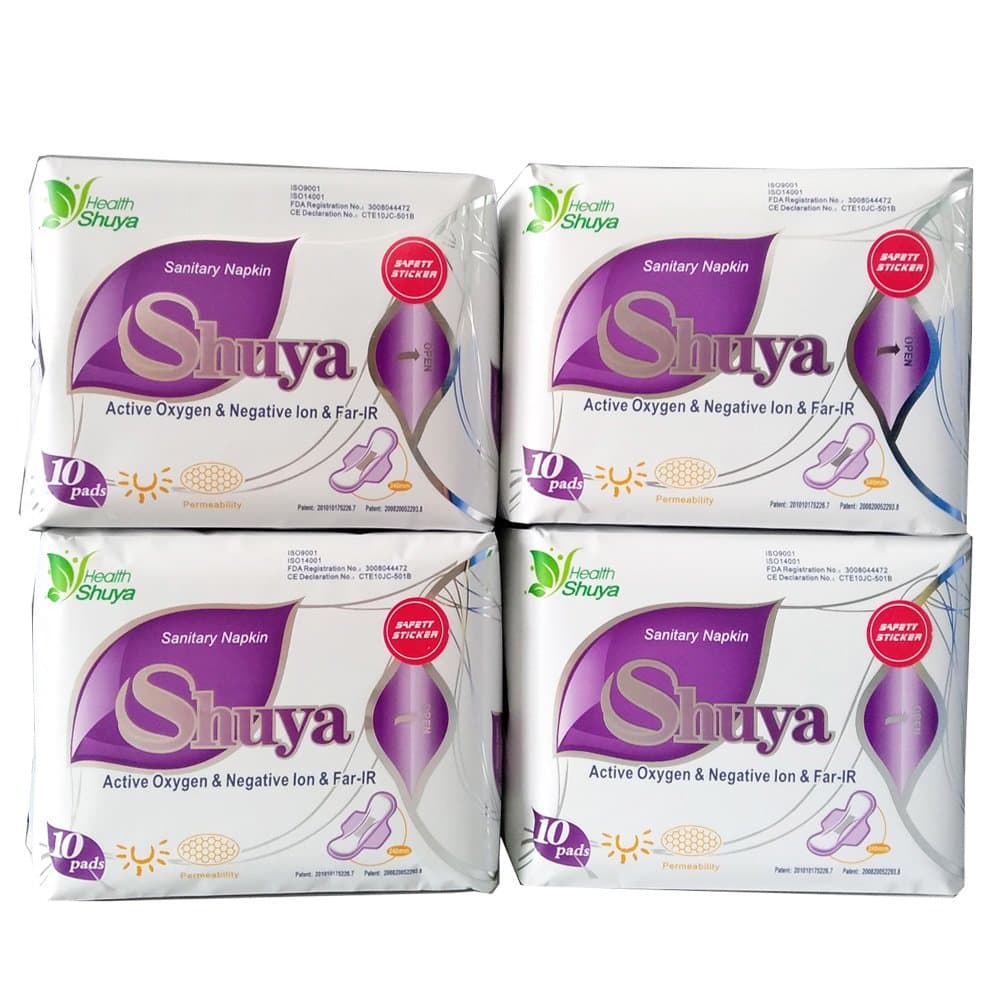 SHUYA Ultra Thin Regular Cotton Sanitary Pads for Women with Wings, Negative ion Strip,Scented 40Count (Pack of 4)
