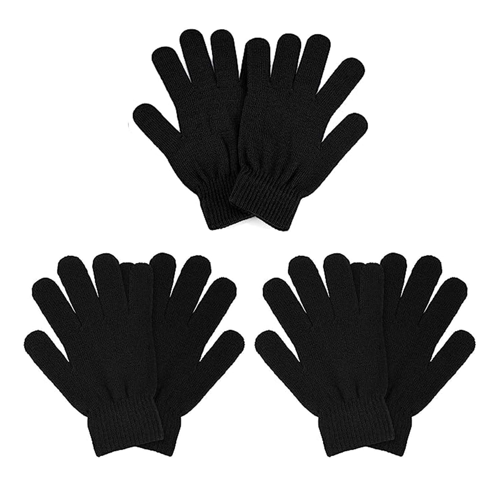 3 Pairs Winter Magic Gloves Adults Warm Stretchy Unisex Black Gloves One Size Fits Most Men Women Teens Magic Knit Gloves