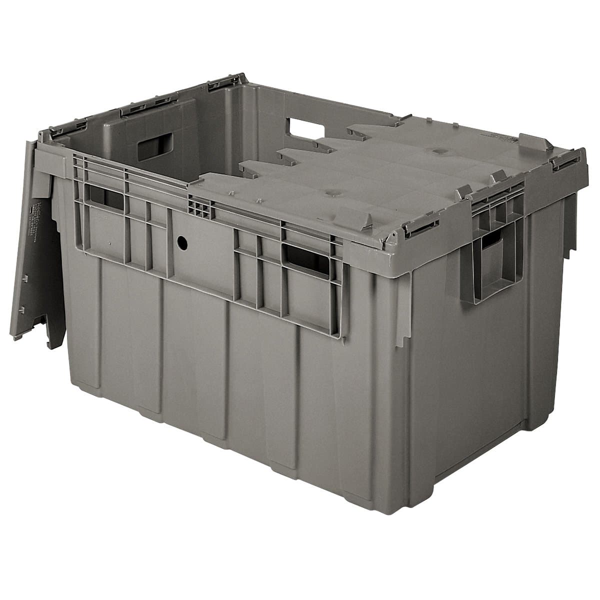 Buckhorn Industrial Lidded Plastic Storage Container, Nesting and Stackable Plastic Storage Box with Lid Attached, Organization Tote for Transport and Warehouse, 50 Gallon Capacity, 34"x24"x20", Gray