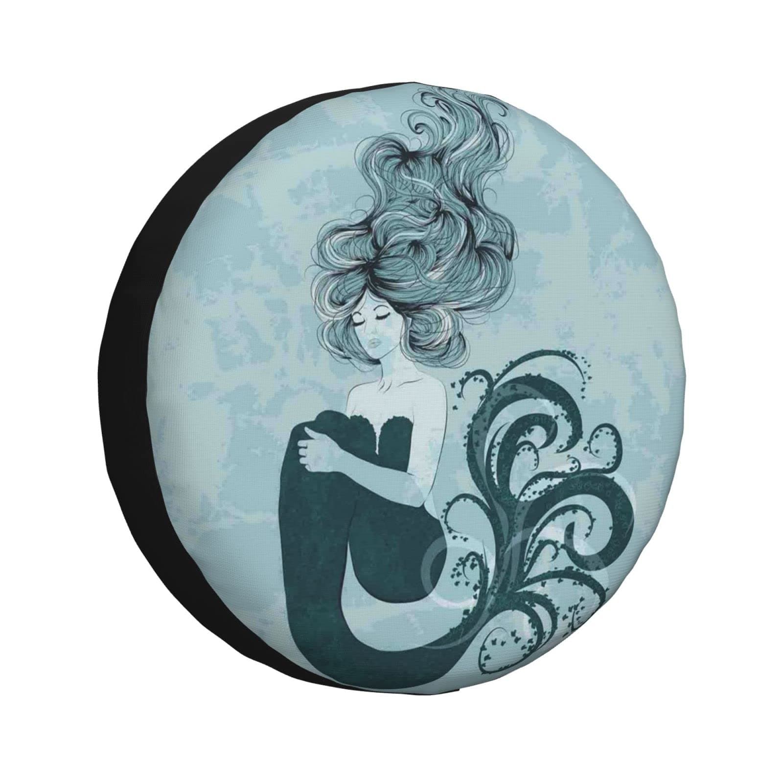 FUCVNPZ Cars Spare Wheel Tire Cover, Mermaid Blue Wheel Protector, 15 inch Tire Covers for Car Truck SUV RV