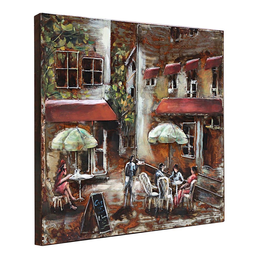 Asmork 3D Metal Art - 100% Handmade Metal Unique Wall Art - Stereograph Oil Painting - Home Decor - Ready to Hang Sculpture Artwork 3D Picture (Cafe (24x24 inch))