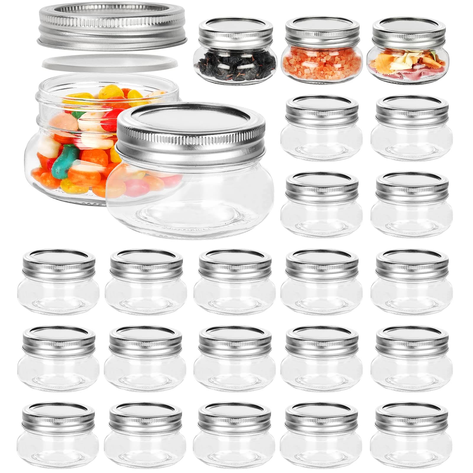 4 oz Mason Jars, 24 Pack 120ml Glass Canning Jars with Regular Mouth Lids, Glass Jars Storage Containers for Overnight Oats, Jam, Jelly,Honey, Beans, Spice, Wedding Party Favors, Shower Favors