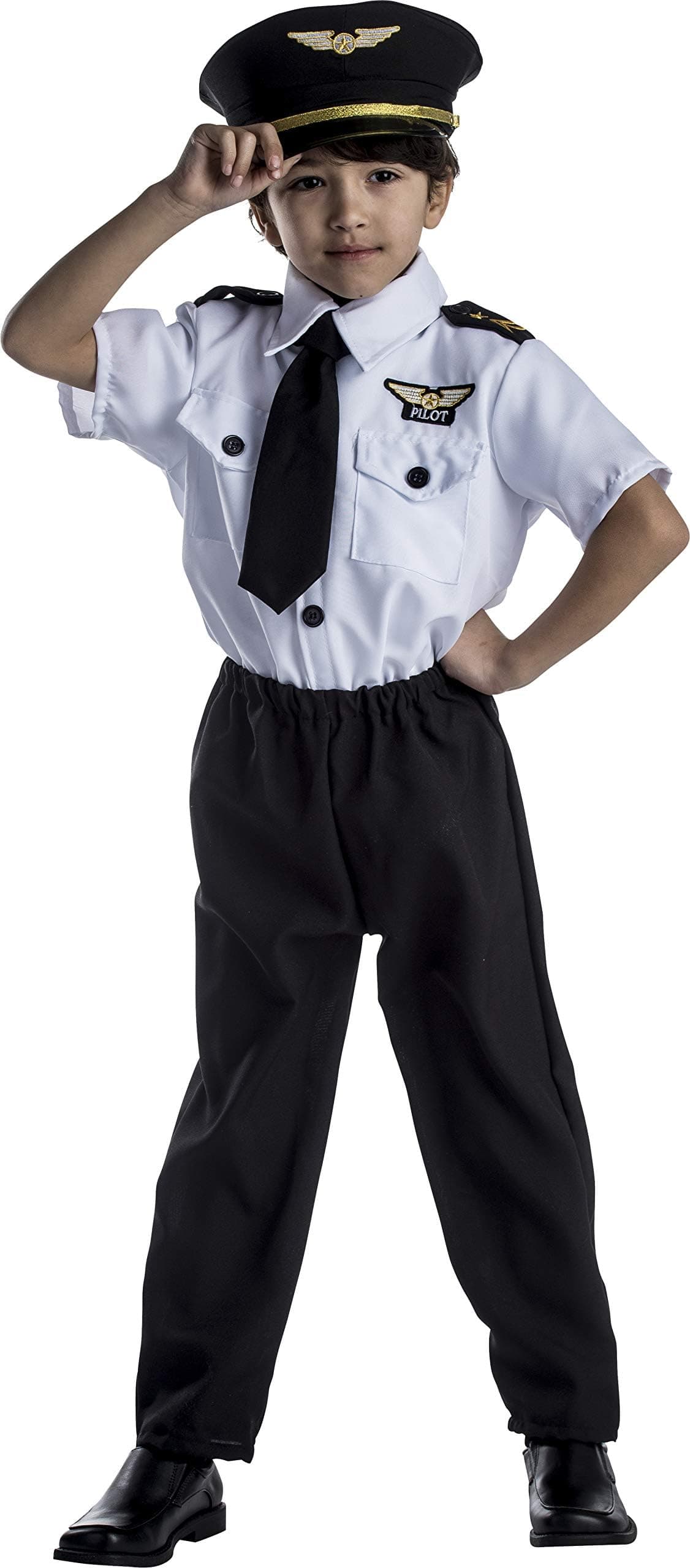 Pilot Costume for Kids, Airline Captain Uniform, Large, Black and White