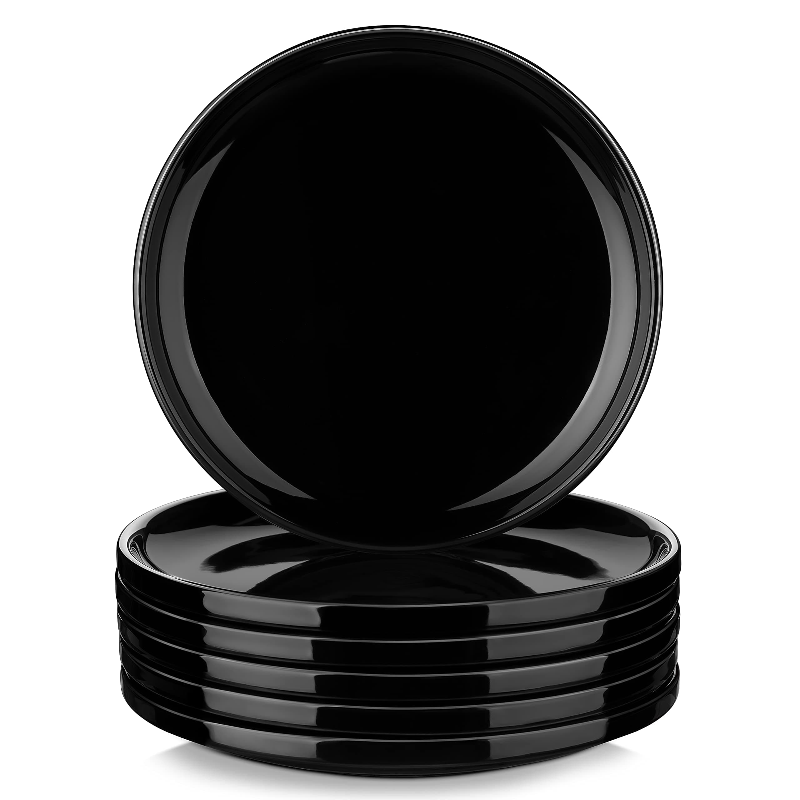 LOVECASA Black Plates Dessert Plate for 6, 8 Inch Dish Set Dinnerware Sets for Salad, Round Plates with Lipped Edges, Microwave and Dishwasher Safe