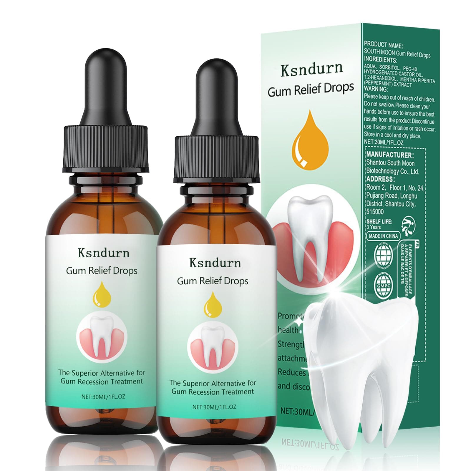 2Pcs Gum Regrowth Drops, Ksndurn Gum Therapy Gel, Natural Gum Restore Plus Liquid Drops Mouthwash - Repair for Receding Gums, Treatment for Gum Health