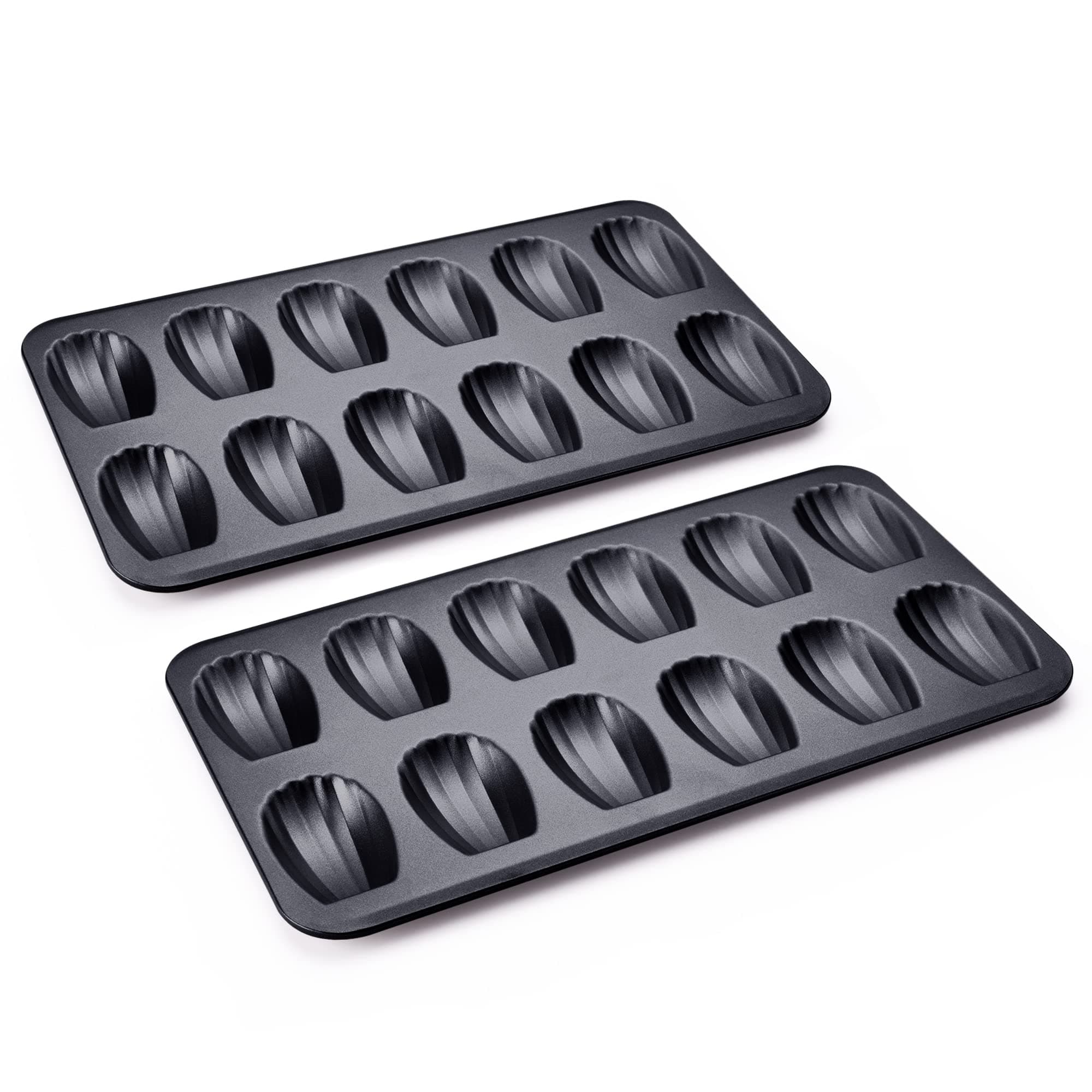Nonstick Madeleine Pan 2 Pack 12-Cavity Heavy Duty Madeleine Cookies Trays for Oven Baking, Warp Resistant Shell Shape Madeleine Mold Cake Pan, Space Grey