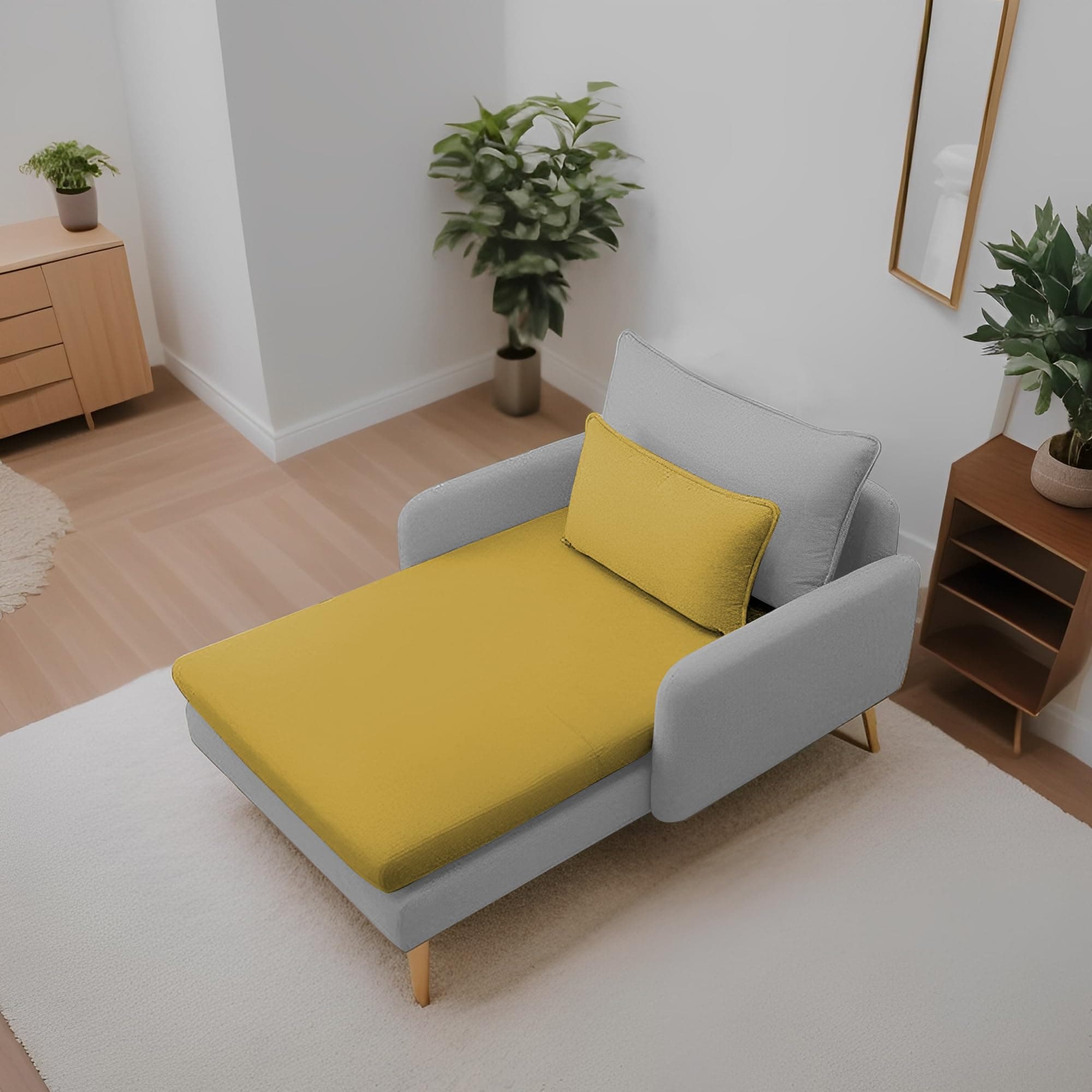 GRAPEWOOD Cooper 1 Seater Lounge Sofa for Living Room (Yellow Grey Colour) Premium Fabric Sofa