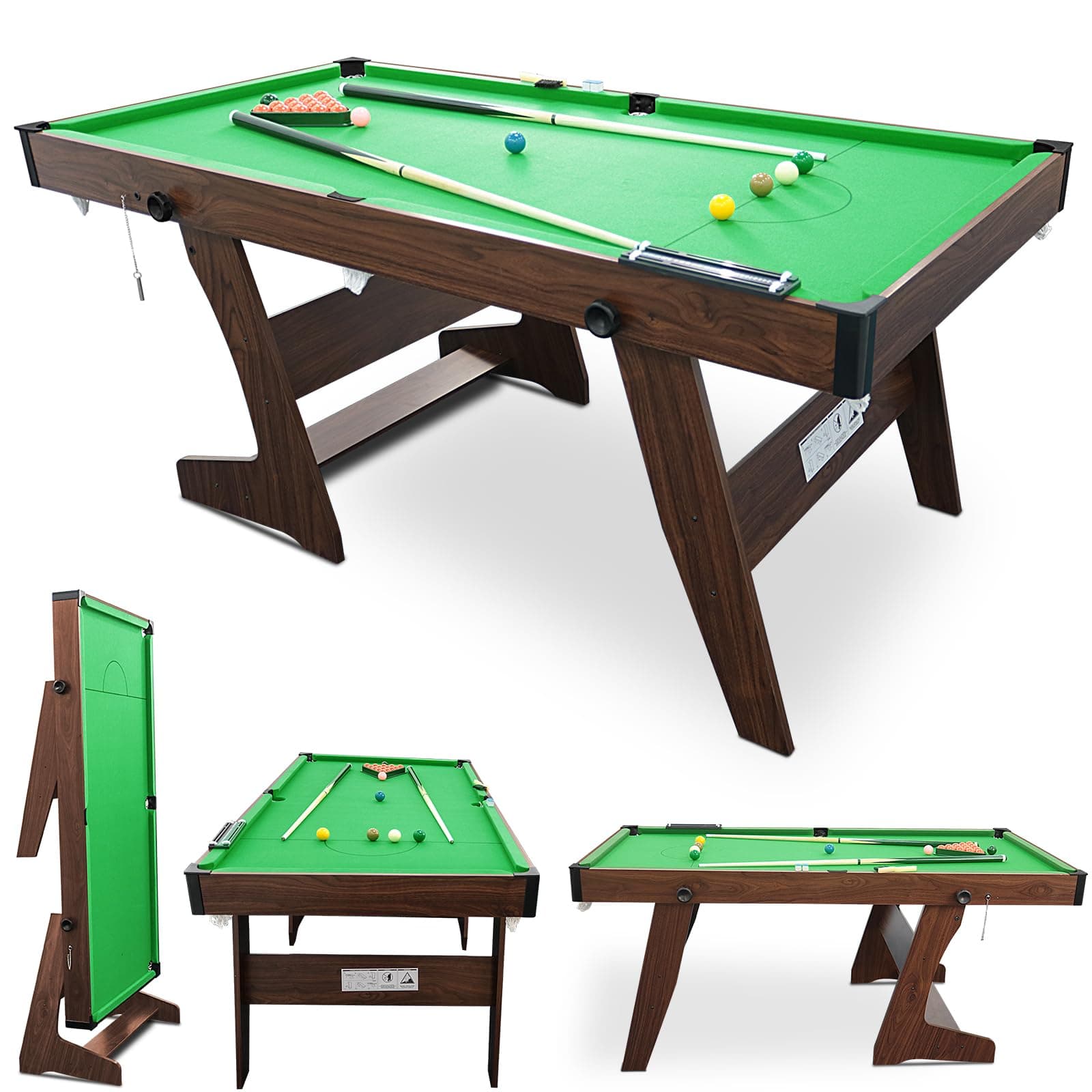 6FT Folding Pool Table Snooker Table Set Steady Space Saving Billiards Table with All accessories, Great for Kids and Adults