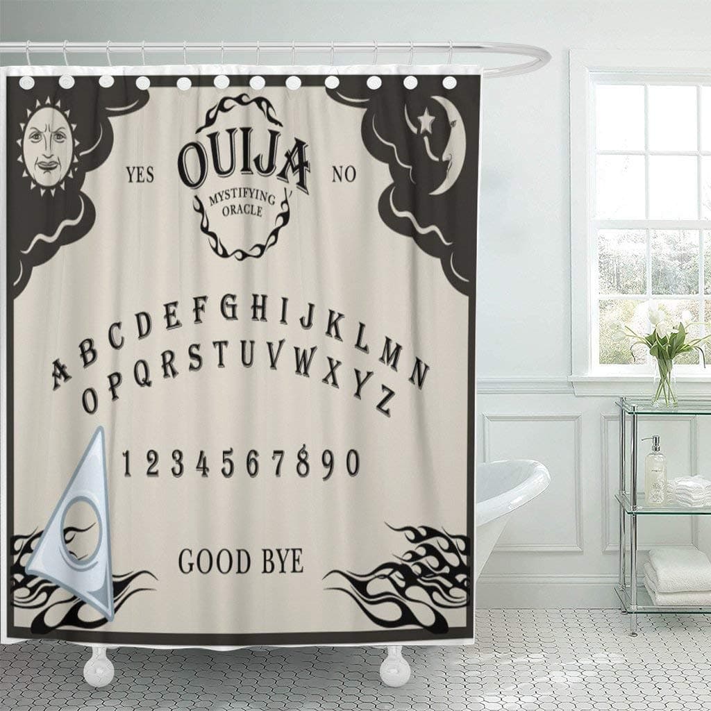 JOOCAR Design Shower Curtain, Beige Fortune of Ouija Board Planchette Can Be Moved Around Black Teller Seance, Waterproof Cloth Fabric Bathroom Decor Set with Hooks