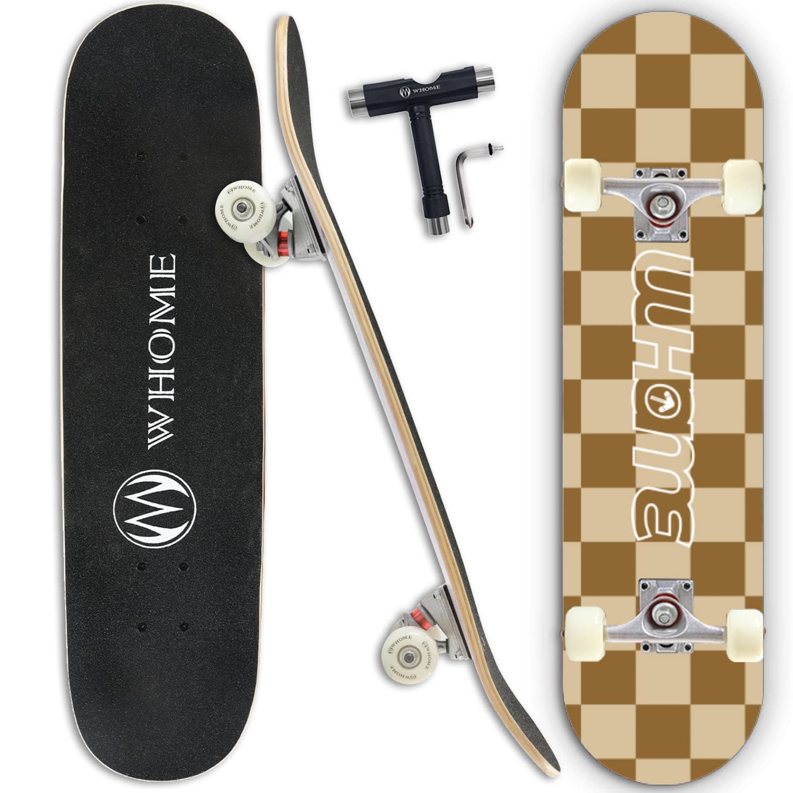 WHOME Pro Skateboards for Adult/Kid Girl/Boy Beginner/Pro - 31"x8" Standard Skateboard Complete 8-ply Alpine Maple Deck ABEC-9 Bearings inkl. T-Tool