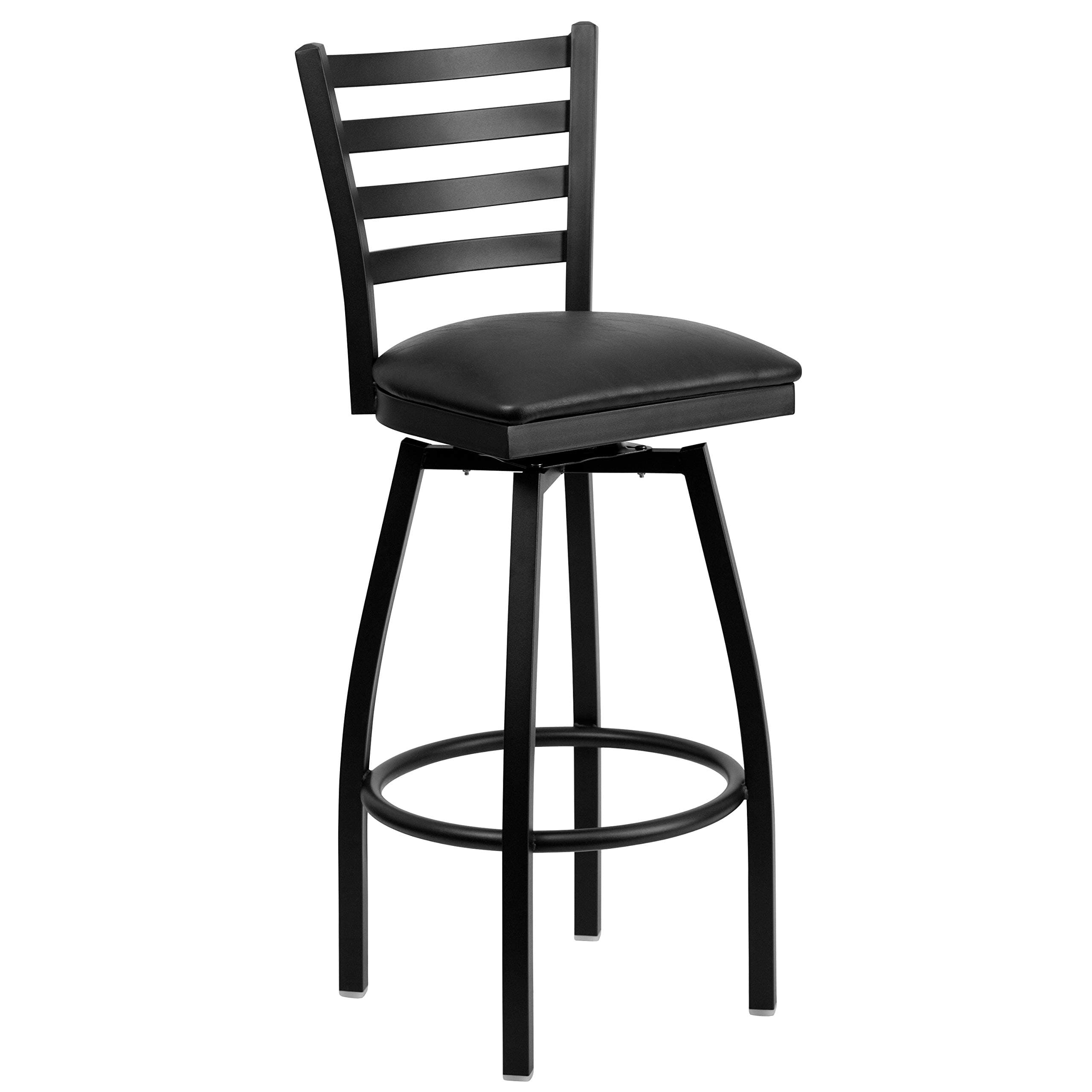 Hercules Series Ladder Back Swivel Barstool, Commercial Grade Modern Metal Bar Stool with Padded 360-Degree Swivel Seat, Black