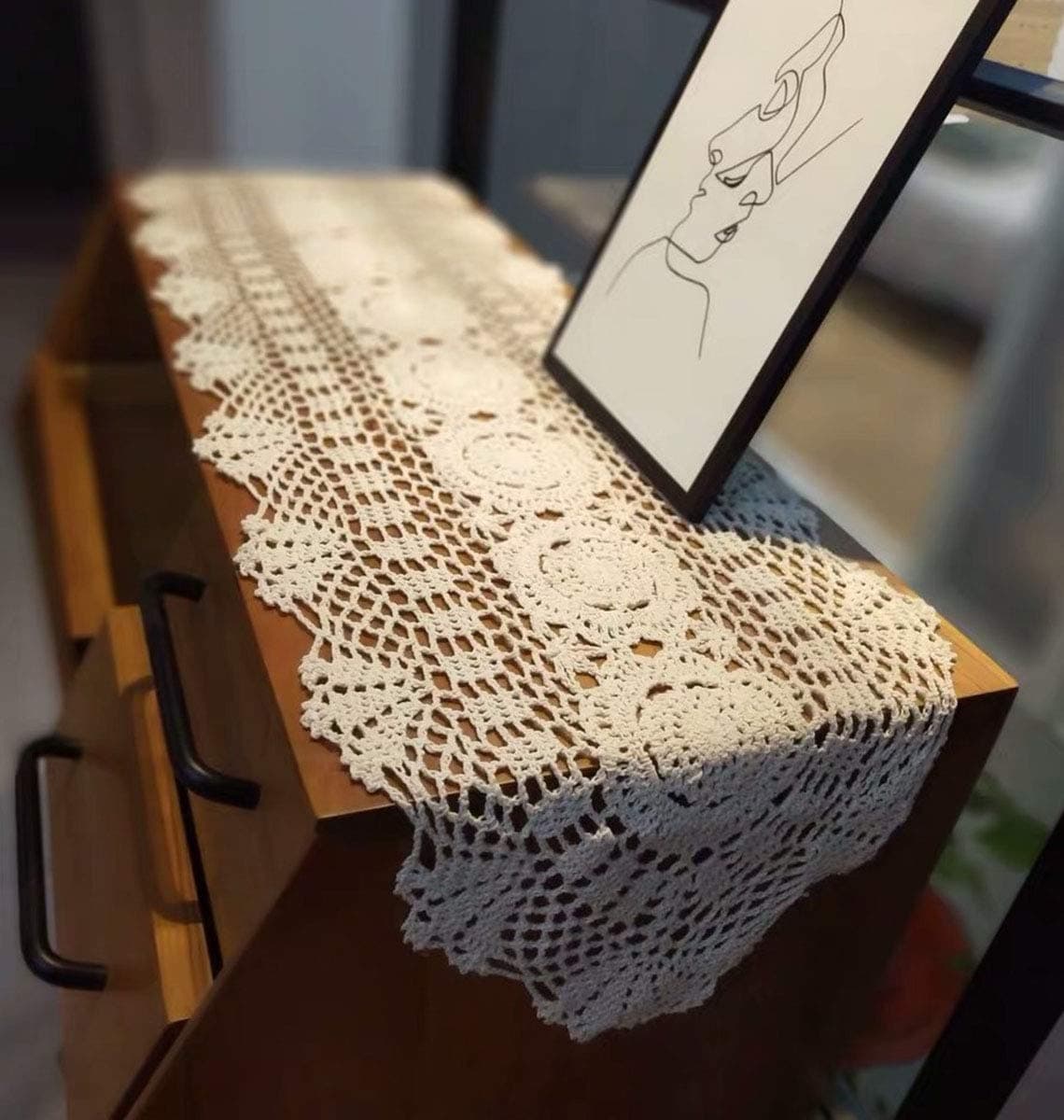 White Handmade Crochet Cotton Table Runner Lace Doilies Doily Oval Dresser Scarves,11.8 by 35 Inches.