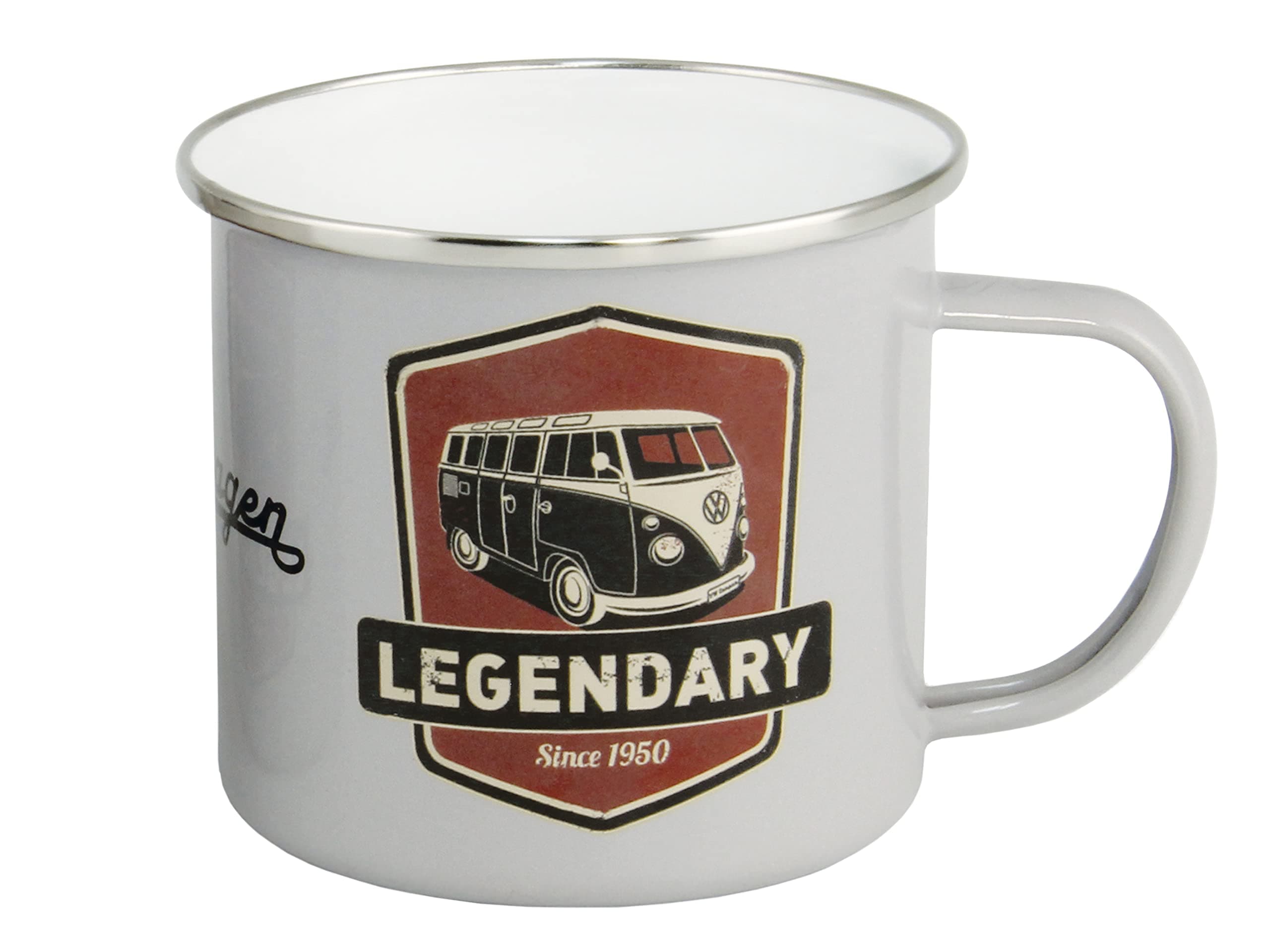 VW Collection - Volkswagen Large Enamel Coffee-Tea Mug Cup for Camping & Outdoor T1 Bus Campervan (500 ml/16.9 fl oz/Legendary/Gray)