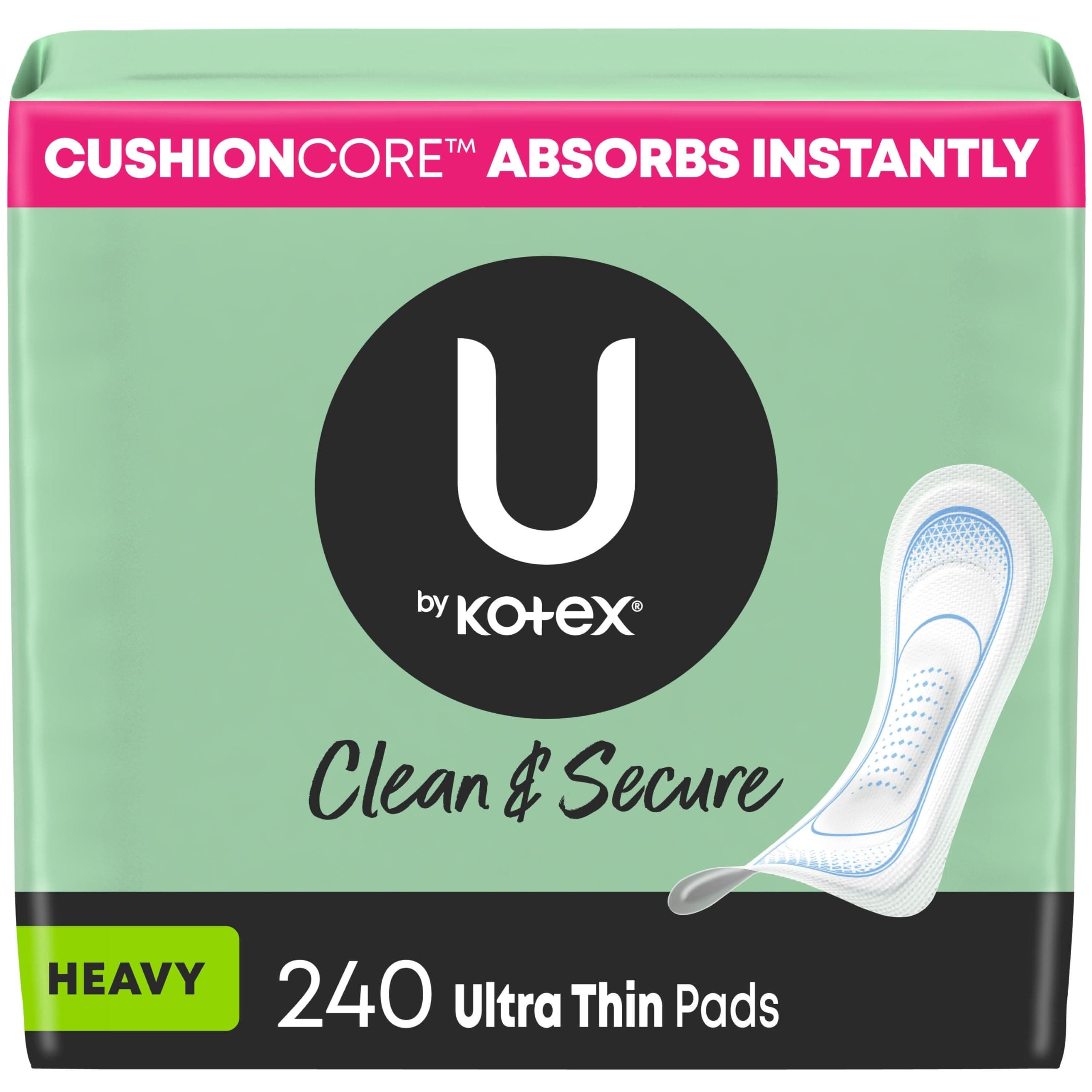U by Kotex Clean & Secure Ultra Thin Pads, Heavy Absorbency, 240 Count (6 Packs of 40) (Packaging May Vary)