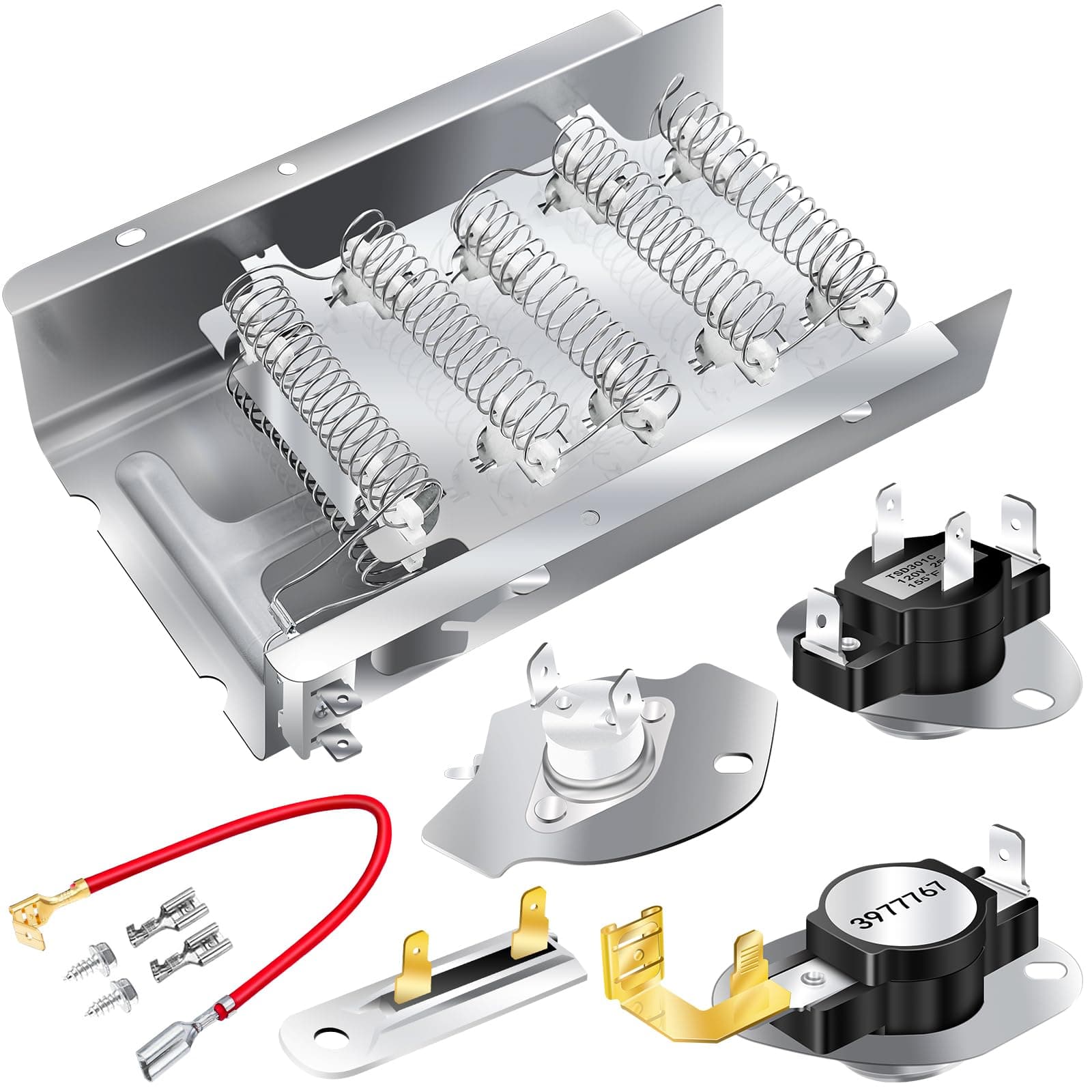 279838 Dryer Heating Element 3403585, 3387134 Cycling Thermostat, 3977767 High-limit Thermostat, 3977393 Thermal Cut-off Switch, 3392519 Thermal Fuse Replacement for Whirlpool & Kenmore Clothes Dryers