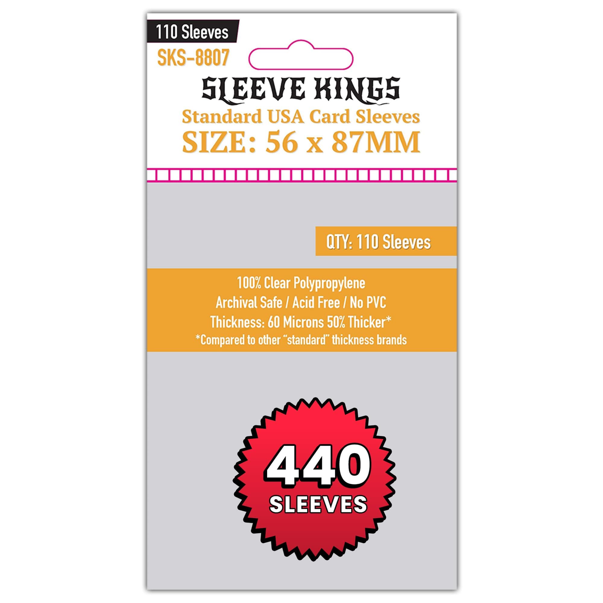 Sleeve Kings Standard USA Card Sleeves 56 X 87 mm (4x110 Pack, 440 Sleeves)