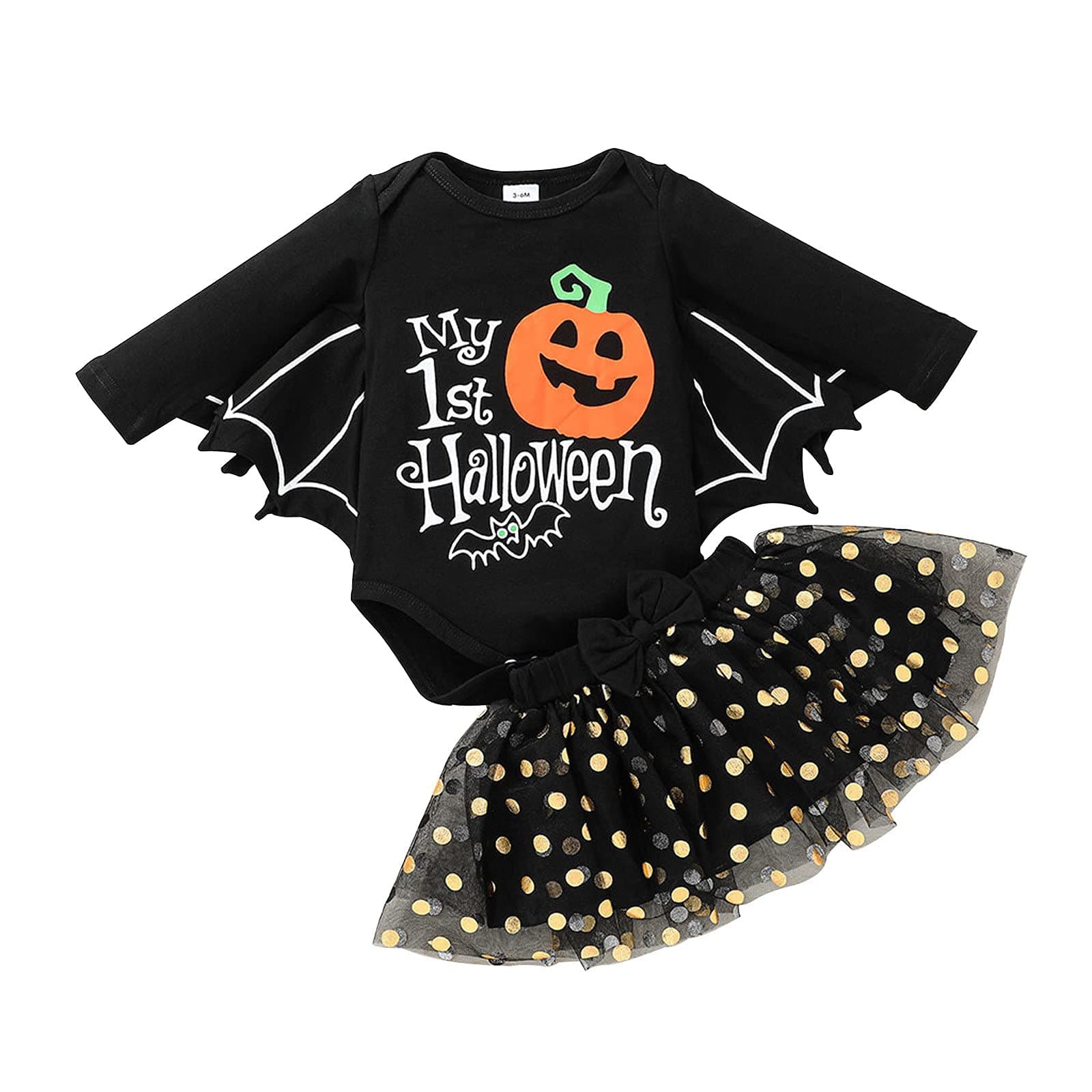 millenniums Halloween Baby Girl Outfit My First Halloween Pumpkin Clothing Set Toddler Infant Girl Halloween Baby Costume Bat Romper Dot Tulle Tutu Skirt Halloween Outfits Cosplay Costume