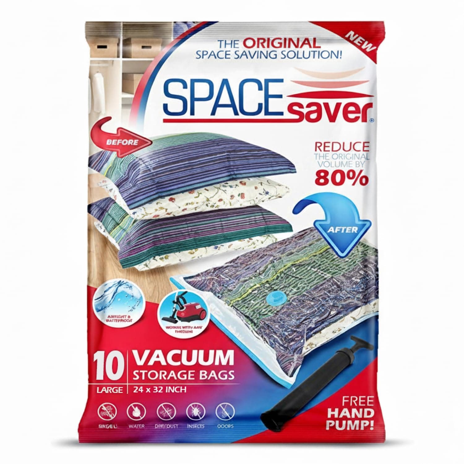 SpaceSaver Vacuum Storage Bags - Clothes Storage Bag Vacuum Pack - Space Saver Vacuum Storage Bags for Clothes Storage, Vacuum Bags for Bedding - Vacuum Bags for Clothes - with Pump (LARGE 10-Pack)