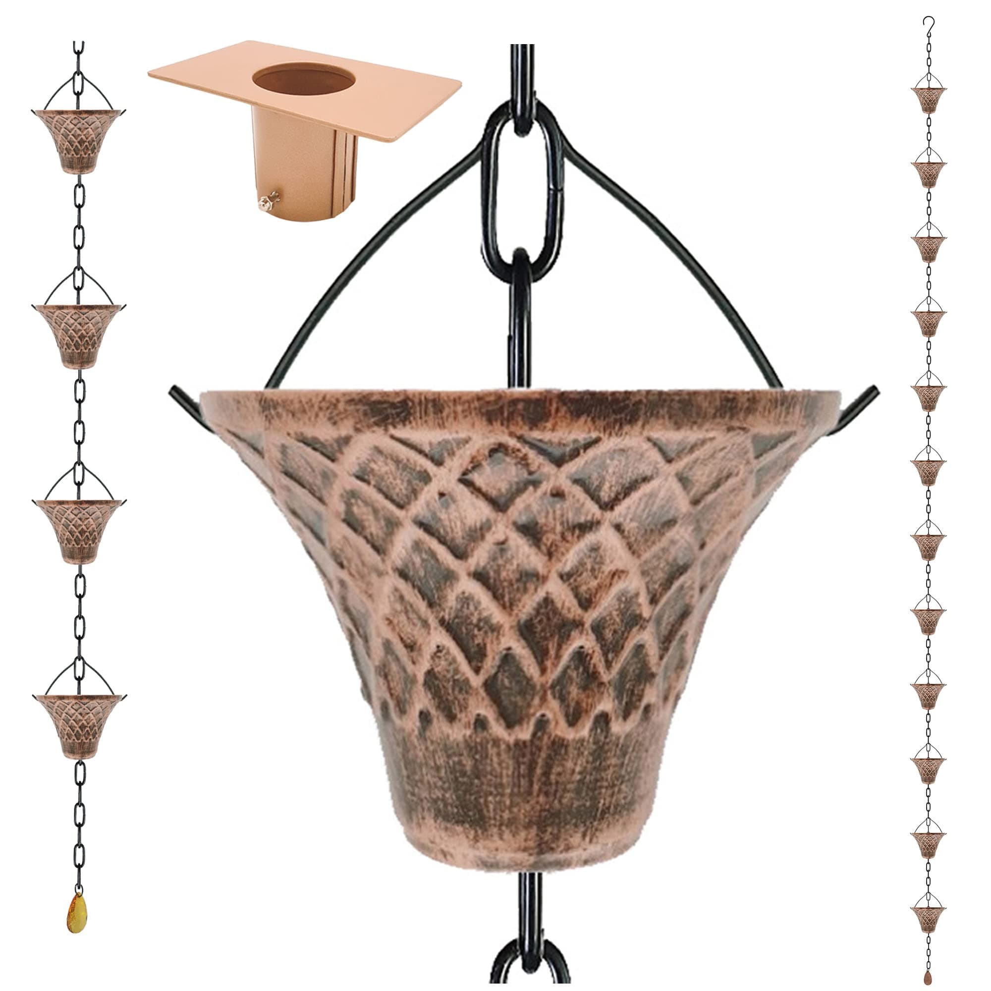 LEPTALINA 8.5FT Bell Iron Rain Chains for Gutter and Rain Barrel | Rust-Resistant Plated Garden Dcor for Downspout | Bonus Rain Chain Gutter Adapter