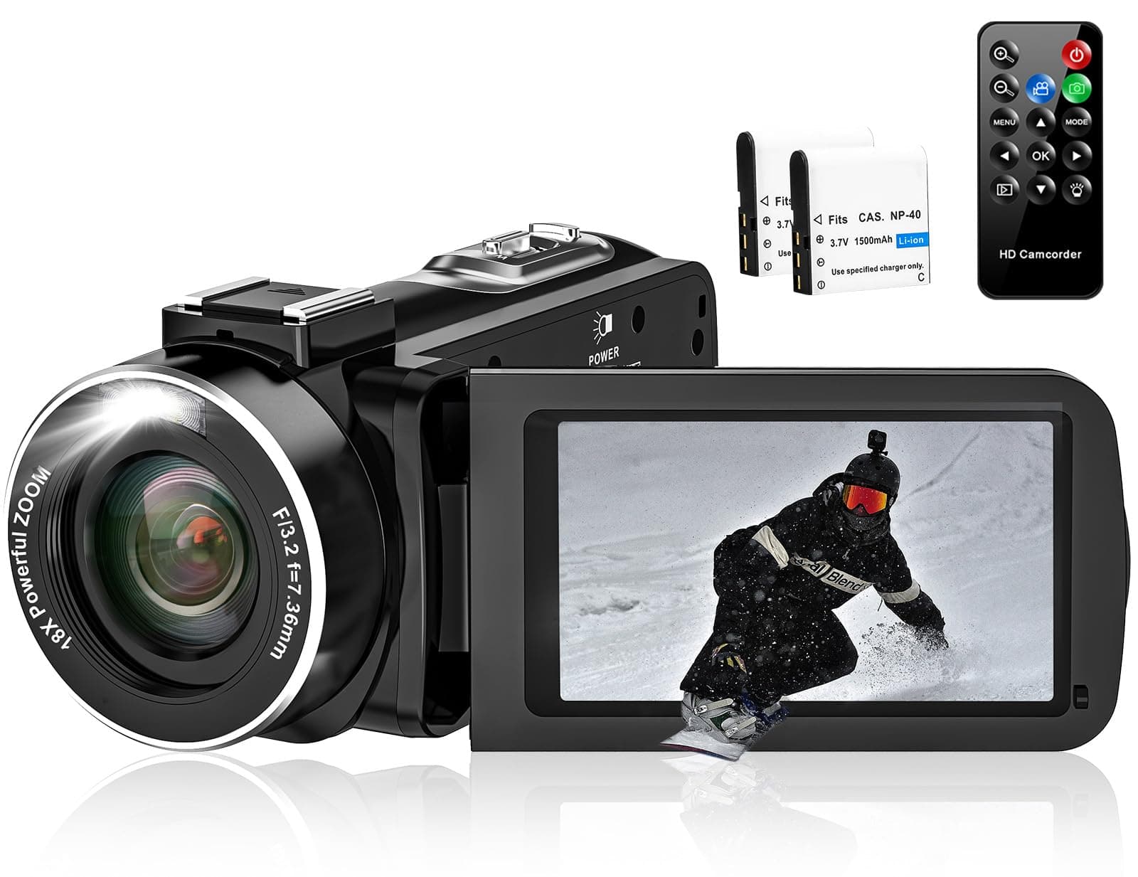 Video Camera Camcorder, 2.7K Camcorder 48MP 16X Digital Video Camera for YouTube 3.0 270 Degree Rotation Screen Video Recorder Vlogging Camera with Remote Control and Two Batteries V20