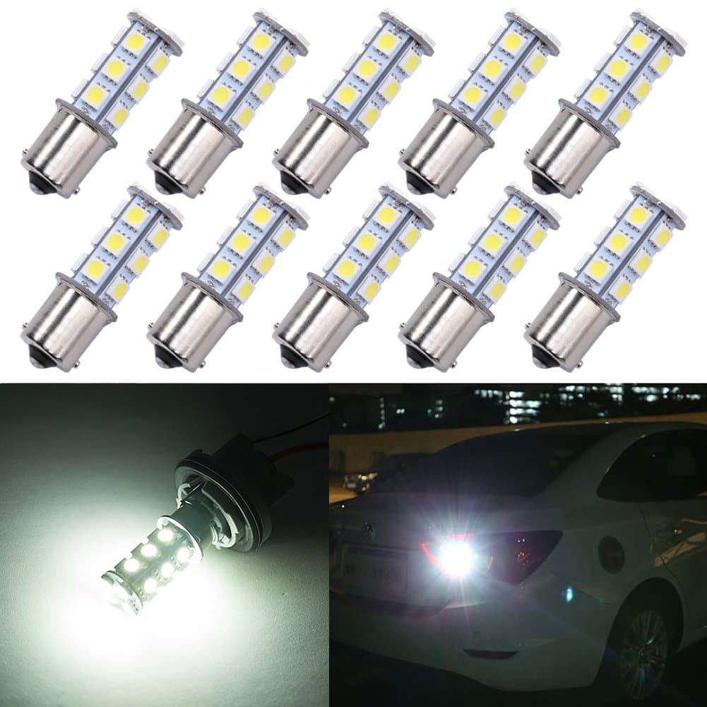 Trisense 1156 1003 1141 7506 Ba15s 18SMD LED Bulbs White 10-pack Replacement for RV Camper Interior Lights & Exterior Tail Backup Reverse Lights, Brake Lights, Turn Signal Lights