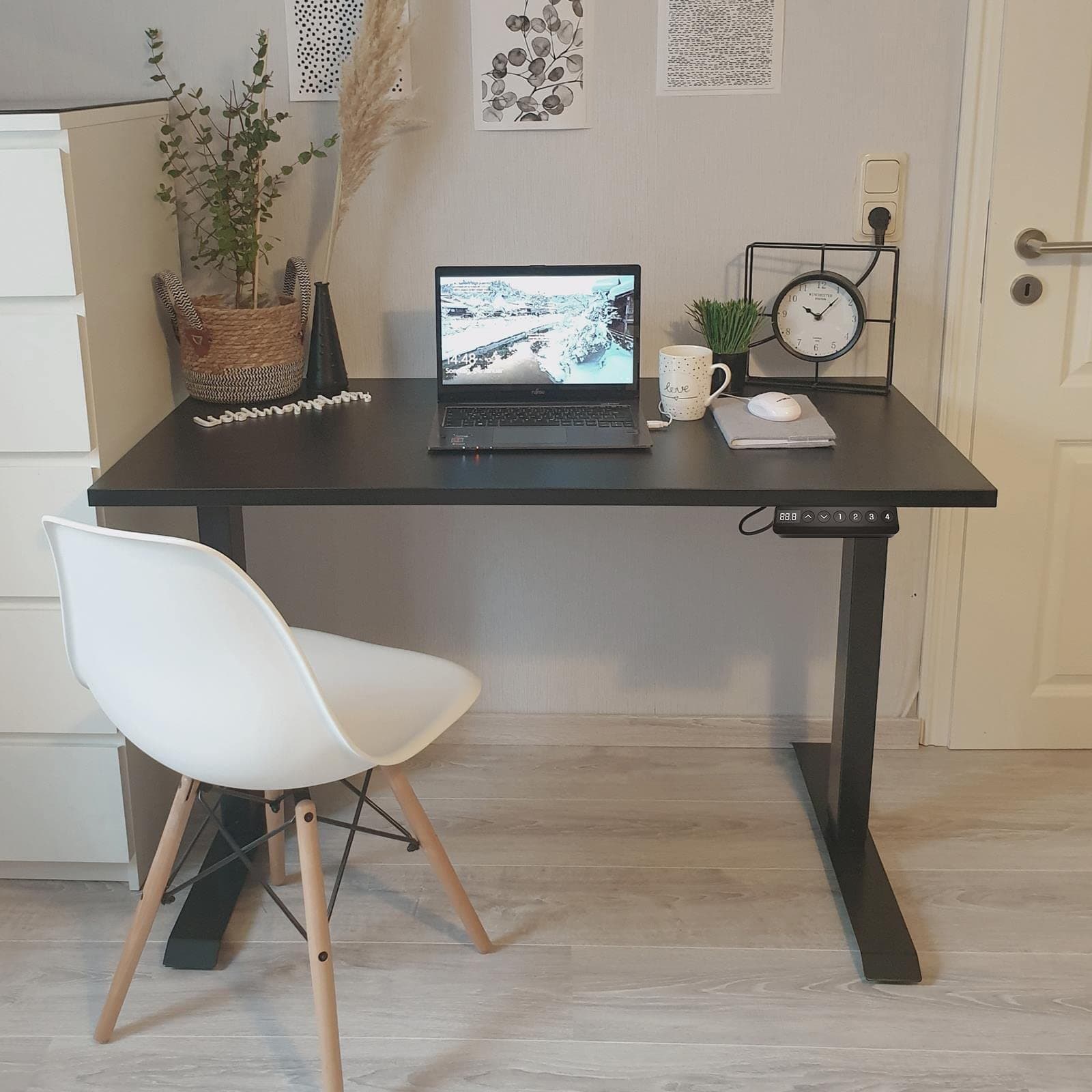 FLEXISPOT E5 Height Adjustable Electric Standing Desk Frame Only,Solid Steel Stand Up Desk with Automatic Memory Smart Keyboard (120 * 60cm, Black Frame+Black Top)