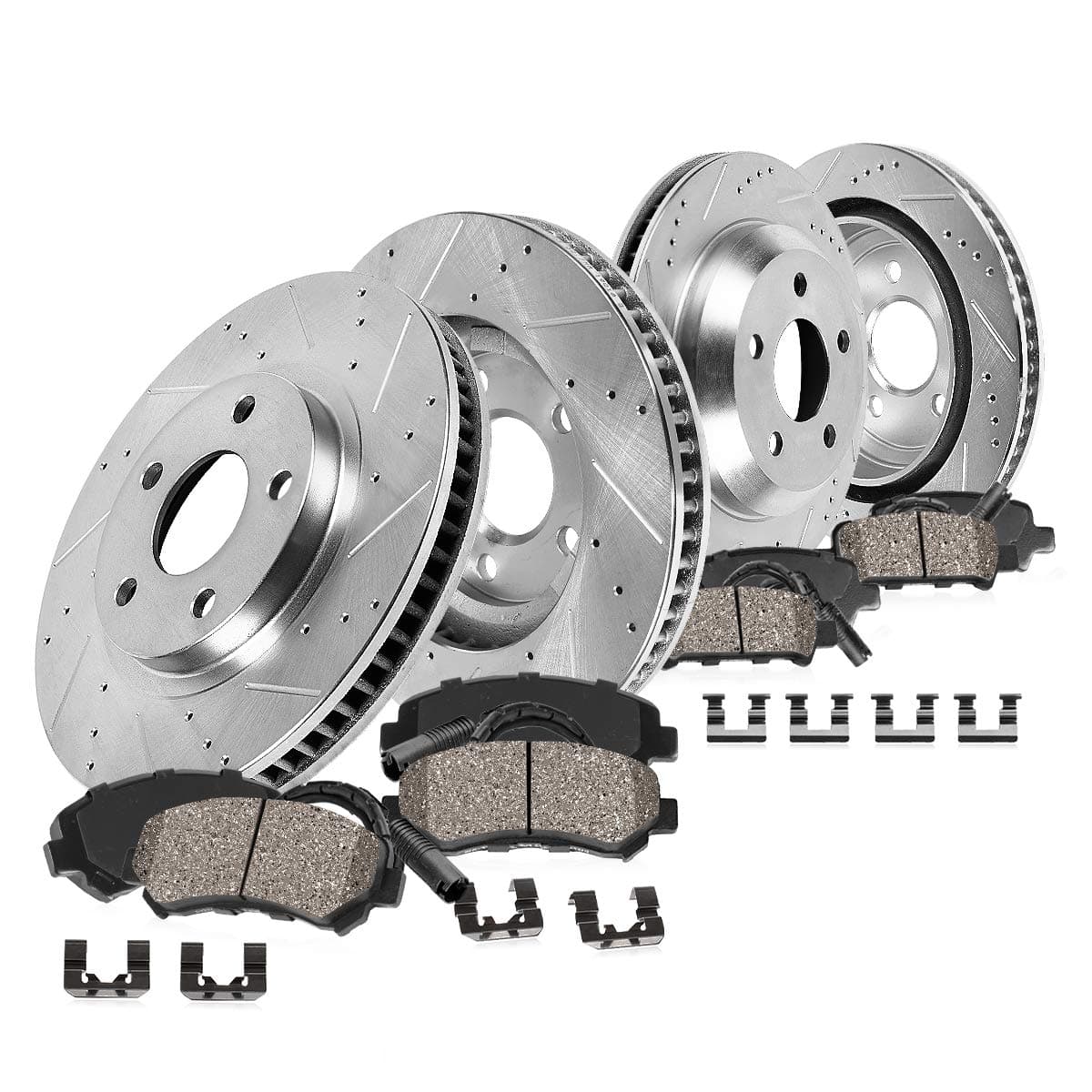 Callahan BRAKE PARTSBrake Kit for BMW 535i 08-10 BMW 545i 04-05 BMW 550i 06-10 BMW 645Ci 04-05 BMW 650i 06-10 Front and Rear Drilled and Slotted Brake Rotors with Ceramic Brake Pads EBYK034550