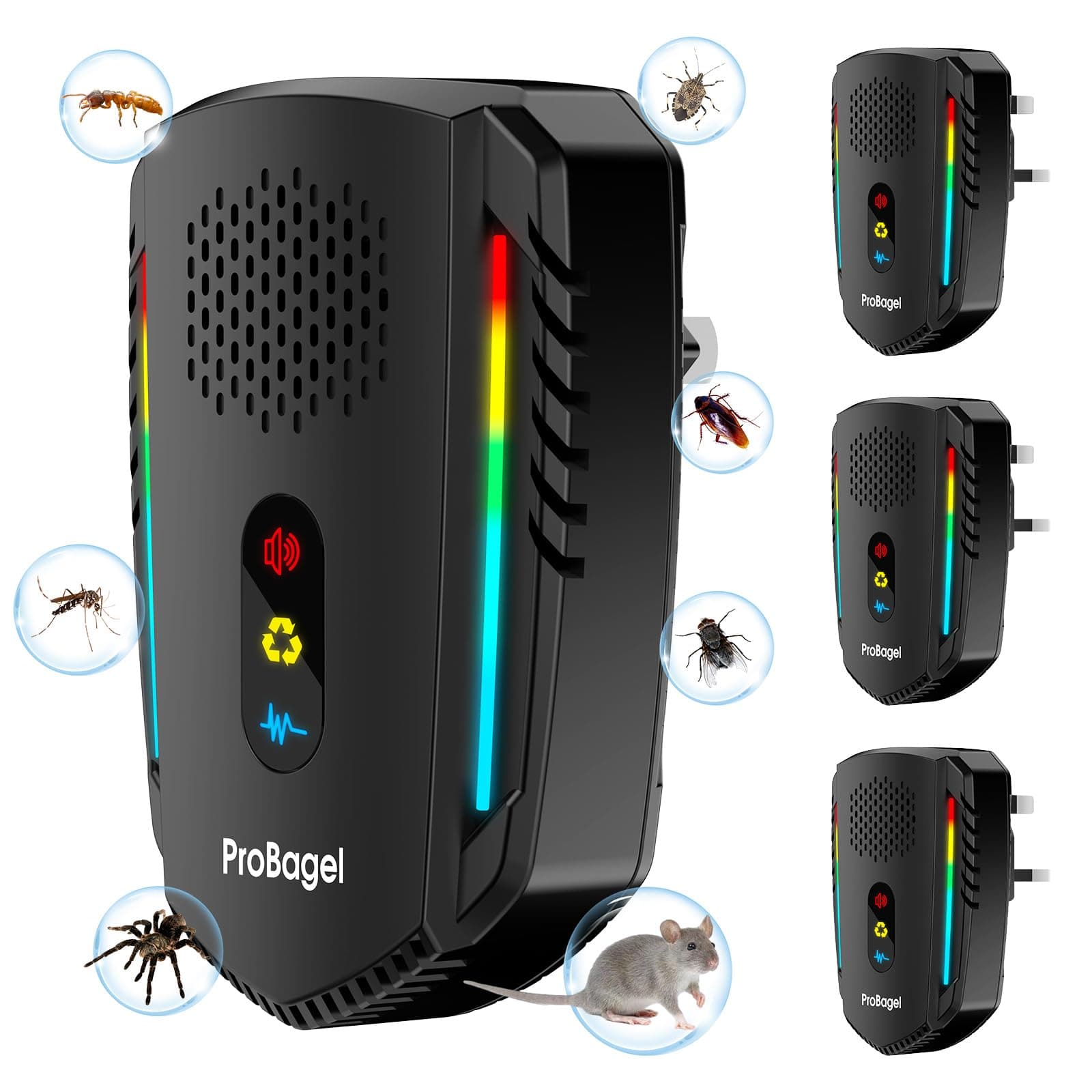 2024 Upgraded Ultrasonic Pest Repeller, 4PCS Mouse Repellent Plug In, 3 Model Pest Control Efficient Against Mice, Rats, Mosquitoes, Spider, Cockroach, Moths, Ants etc Harmless to Pets and Human-Black