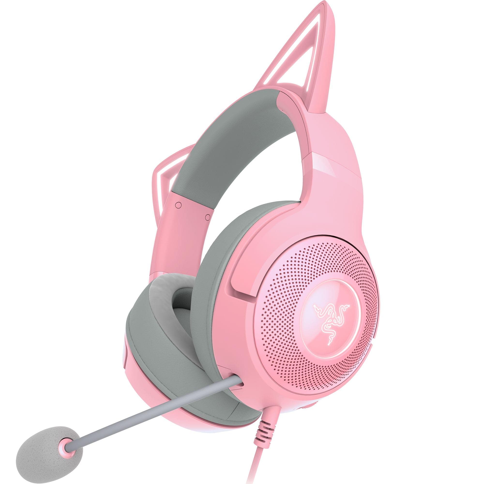 Kraken Kitty V2 USB Wired RGB Headset: Chroma Kitty Ears - Stream Reactive Lighting - HyperClear Cardioid Mic - Triforce 40 mm Drivers - 7.1 Surround Sound - Quartz Pink