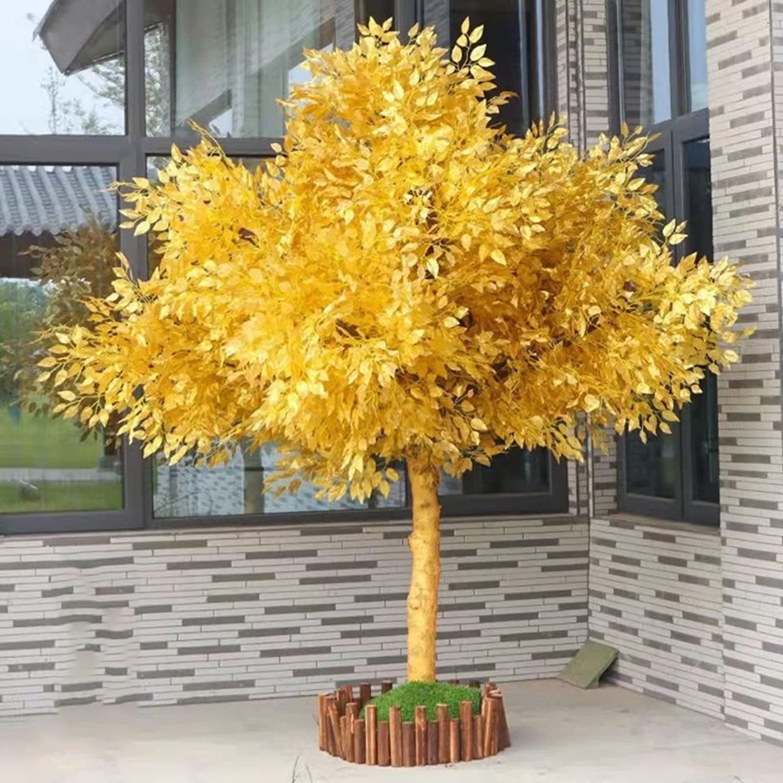 Golden Artificial Banyan Trees, Large Money Tree Outdoor Decorative Fake Tree, Indoor Living Room Decoration Artificial Tree Plastic Tree Artificial Plants (2.5x2.5 A-1.5x1m/4.9x3.3FT