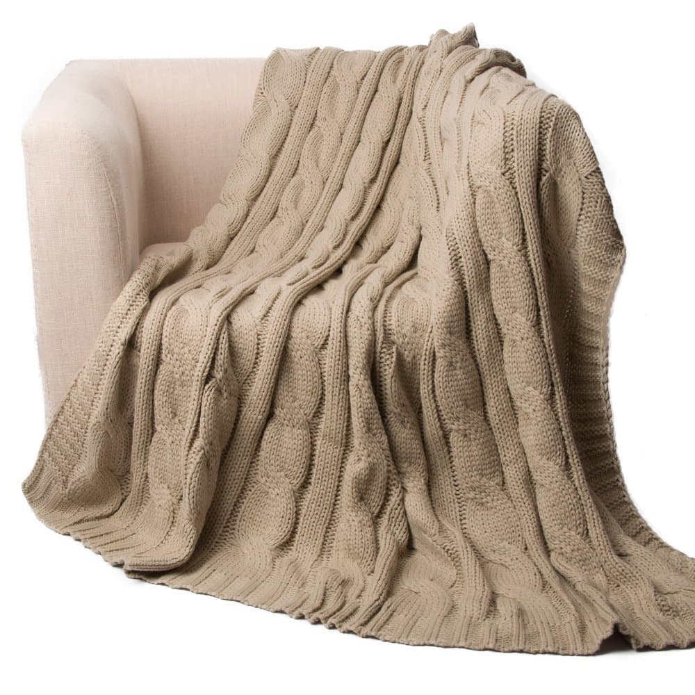 Cuda Home® Luxury Cable Knit Throw Blanket 127 x 152cm Mocha