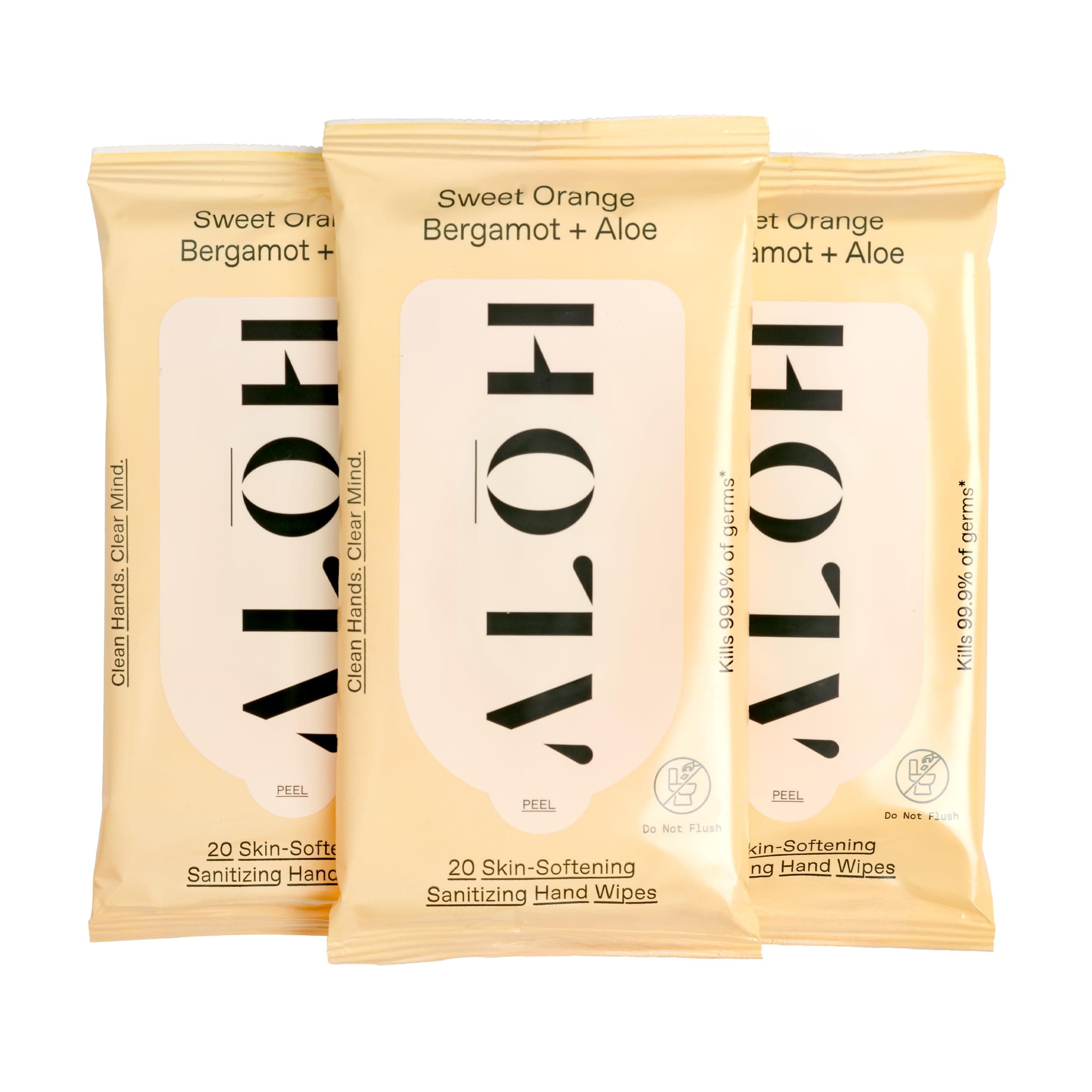 ALŌH Sweet Orange Bergamot + Aloe Sanitizing Hand Wipes - Clean Hands, Clear Mind On The Go Sanitizer for Kids and Adults Travel Size (3 Pack, 20ct Wipes)