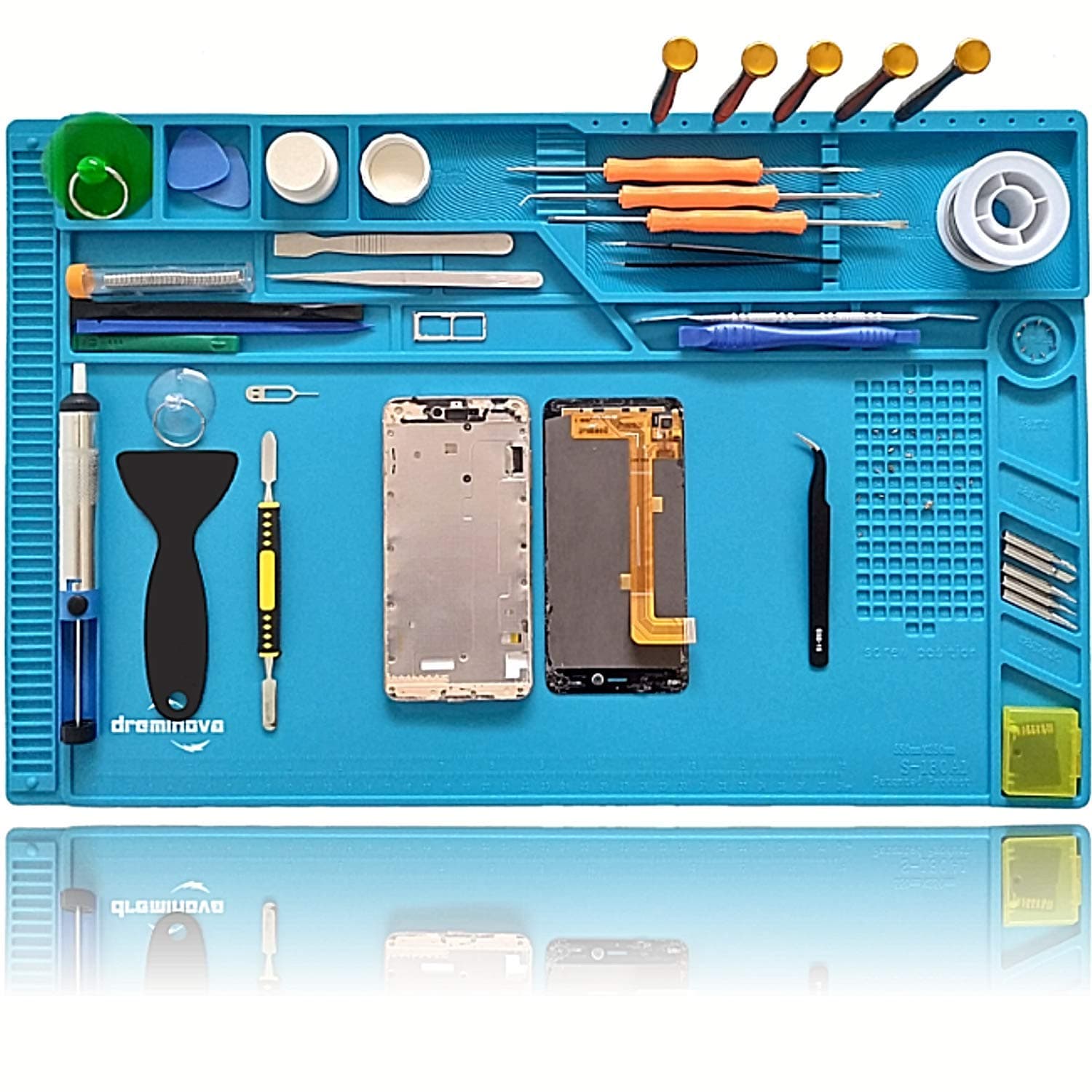 Professional Large soldering Mat (55x35cm) Repair Silicone Magnetic Work Mat For Electronics, Computer, Cell Phone DIY, Welding Heat Resistant Anti-Static Repair Mat For Solder Iron Station