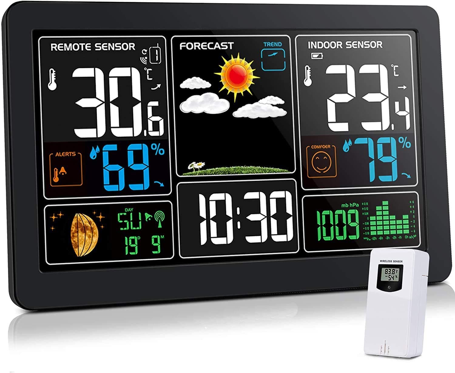 Weather Station Wireless Indoor Outdoor Weather Stations with Atomic Clock, Color Display Home Weather Forecast Station Thermometer with Alarm
