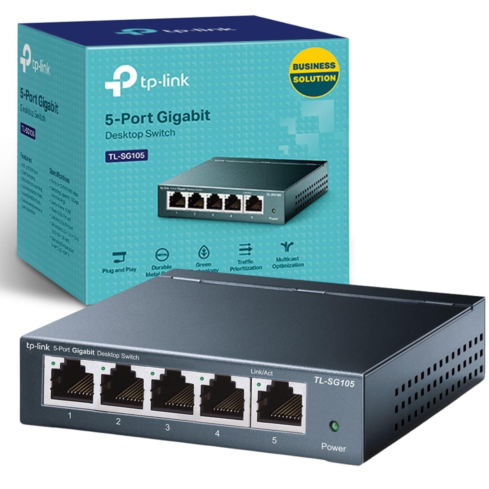 TL-SG105 5-Port Gigabit Ethernet Splitter Switch, 5 RJ45 Metal Ports 10/100/1000 Mbps Network Switch, Desktop/Wall-Mount, IGMP Snooping, Extend Wired Network for Home Offices, Steel Case