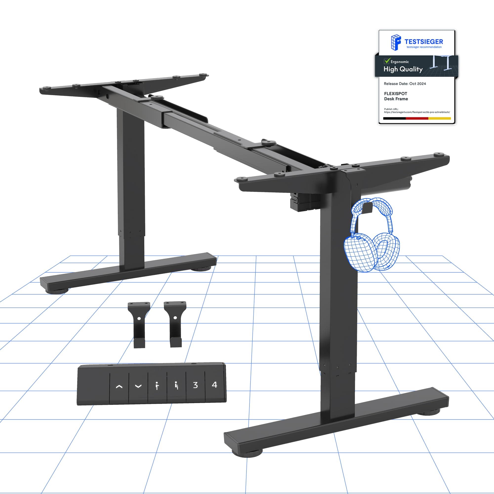 FLEXISPOT CylineE Electric Standing Desk Frame with Round Legs, Height Adjustable Sit-Stand with Memory Control Panel and Anti-Collision System, Black