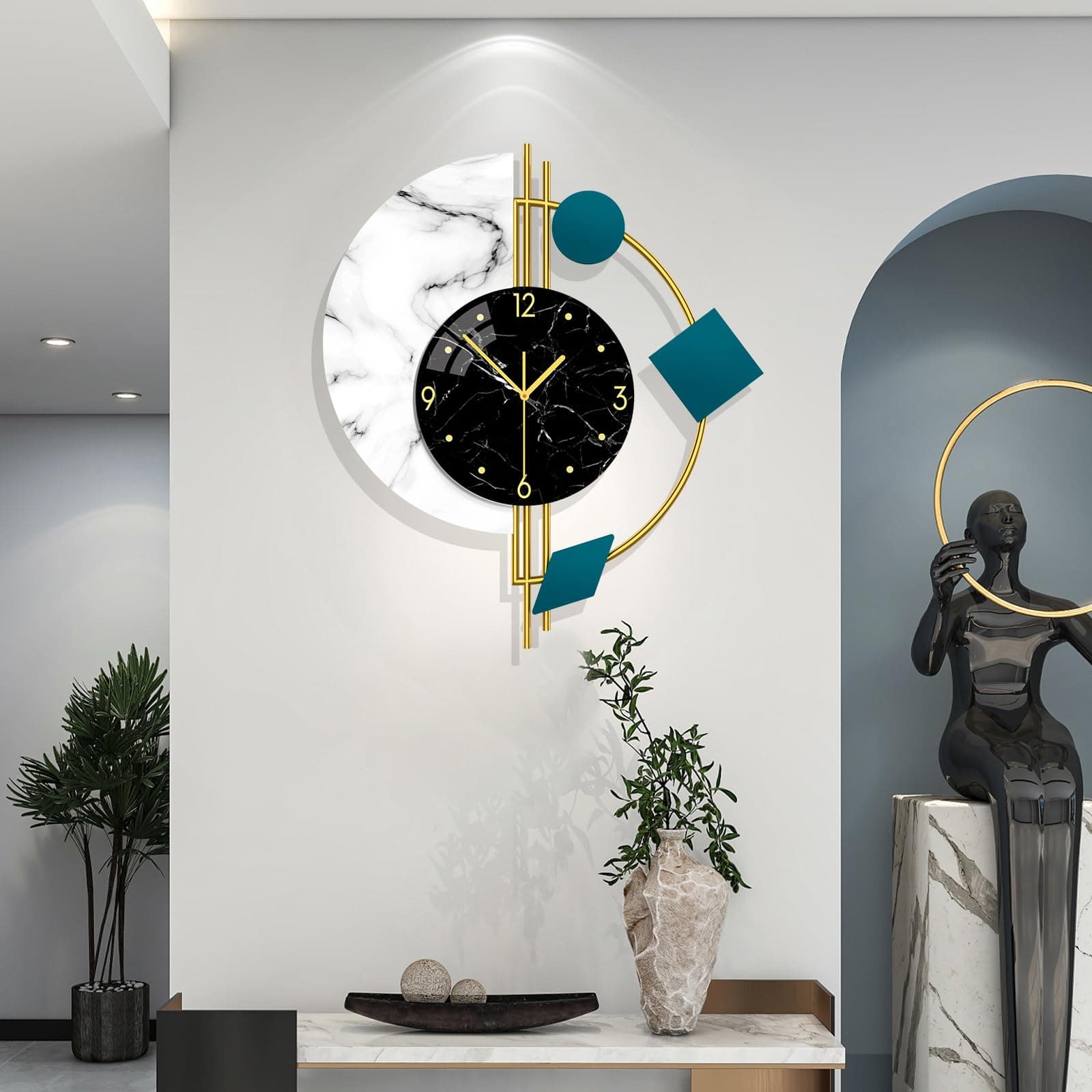 Large Wall Clocks Battery Operated Silent Non-Ticking Modern Clock for Living Room Bedroom Office Kitchen Home Decor Metal Glass Wall Decoration for Indoor House, 19 * 22in